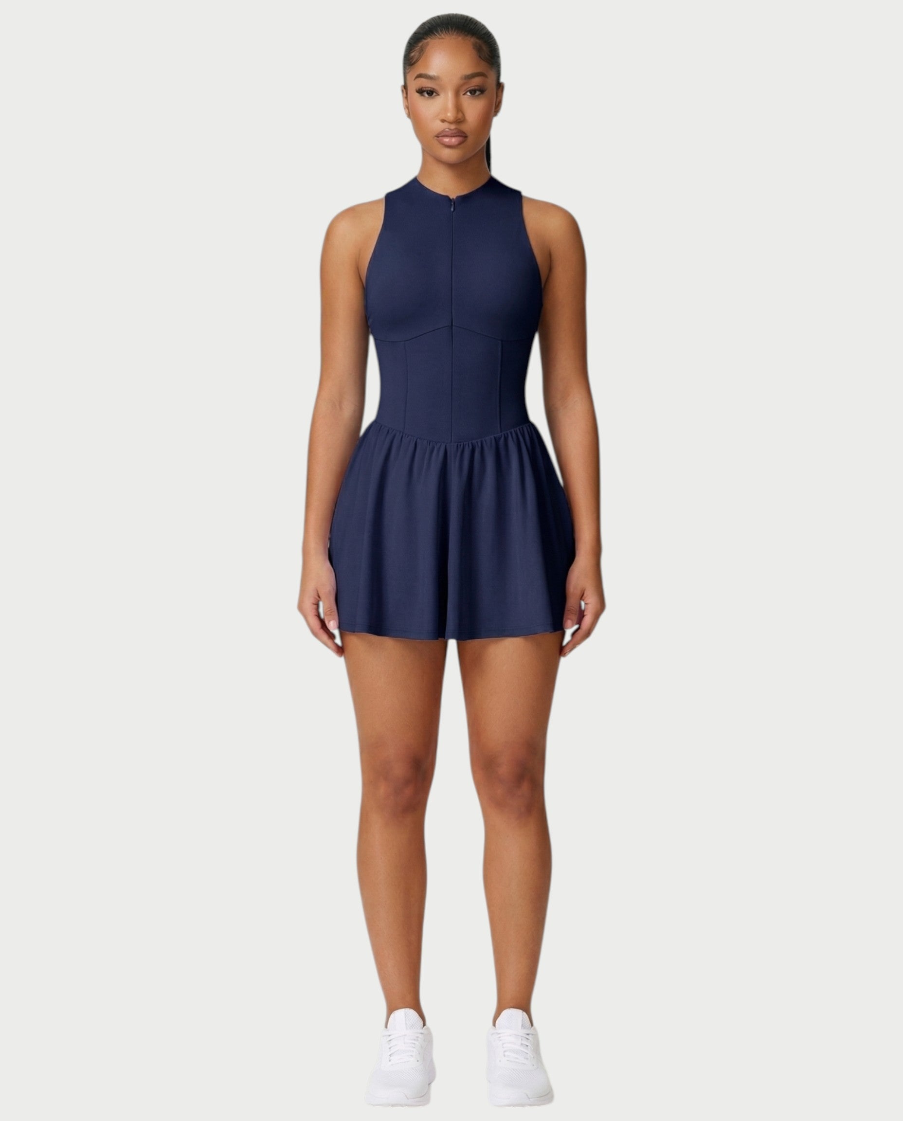 CAPRICE Zip-Front Sport Flared Tennis Skirt Mini Dress
