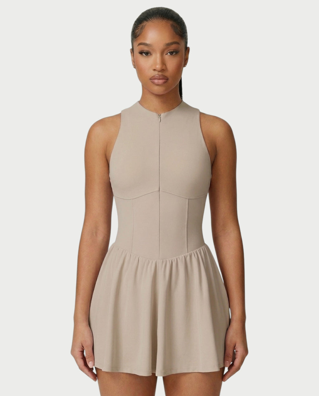 CAPRICE Zip-Front Sport Flared Tennis Skirt Mini Dress