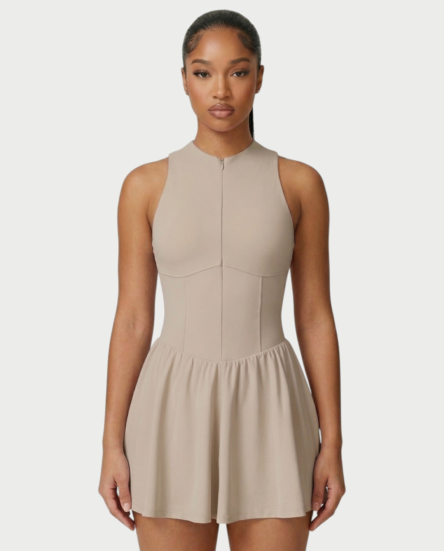 CAPRICE Zip-Front Sport Flared Tennis Skirt Mini Dress