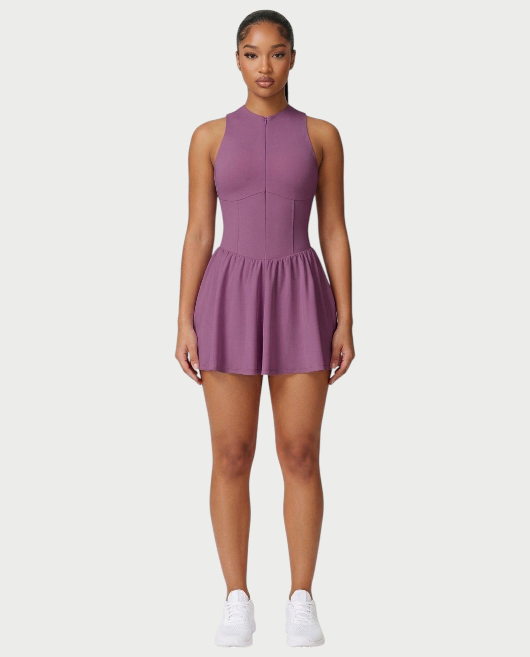 CAPRICE Zip-Front Sport Flared Tennis Skirt Mini Dress