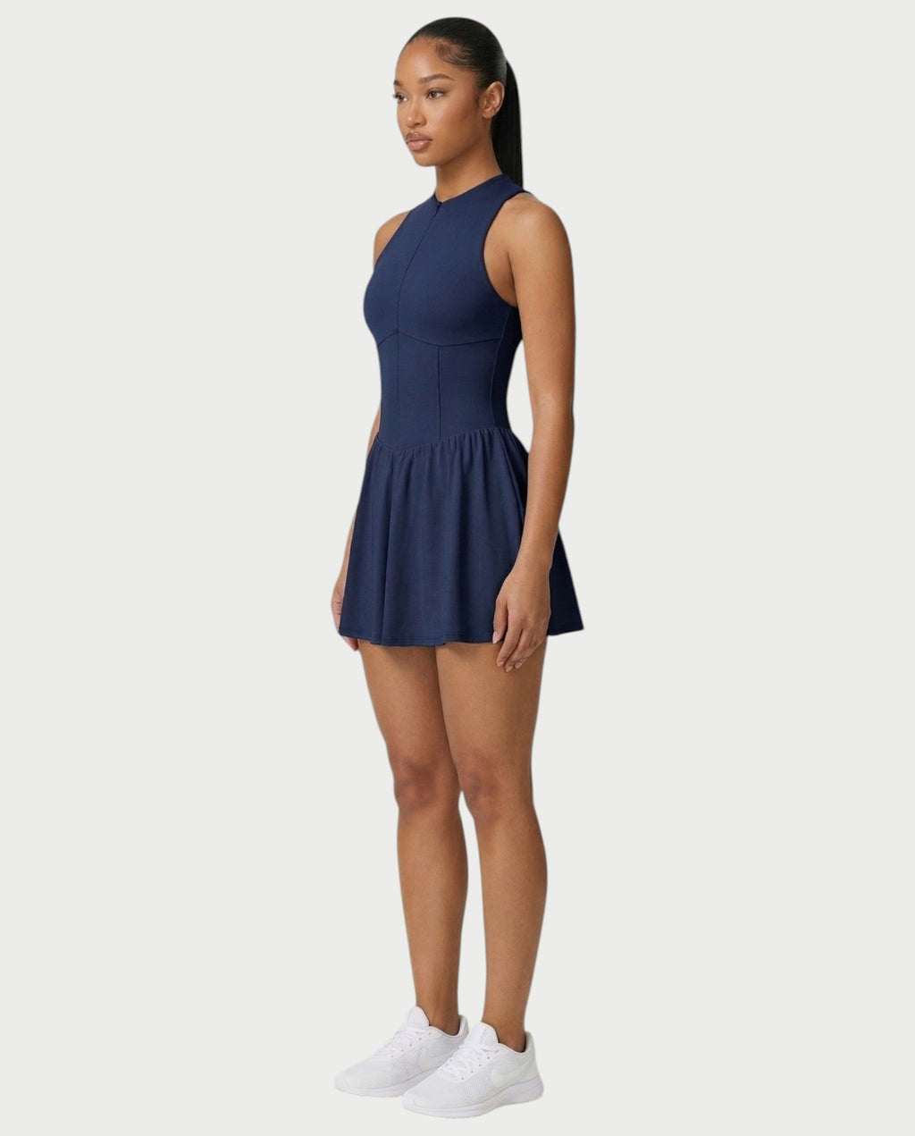 CAPRICE Zip-Front Sport Flared Tennis Skirt Mini Dress