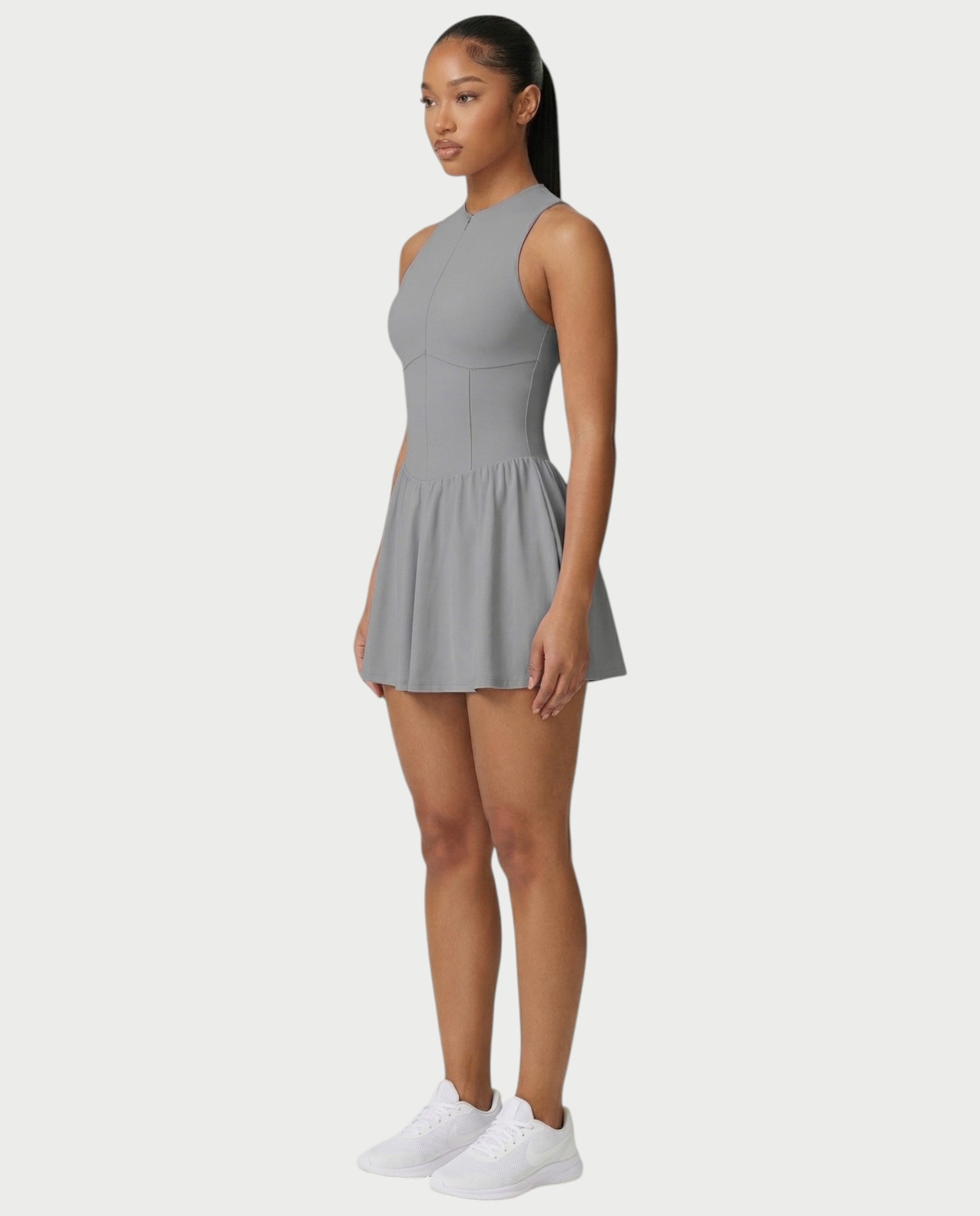 CAPRICE Zip-Front Sport Flared Tennis Skirt Mini Dress