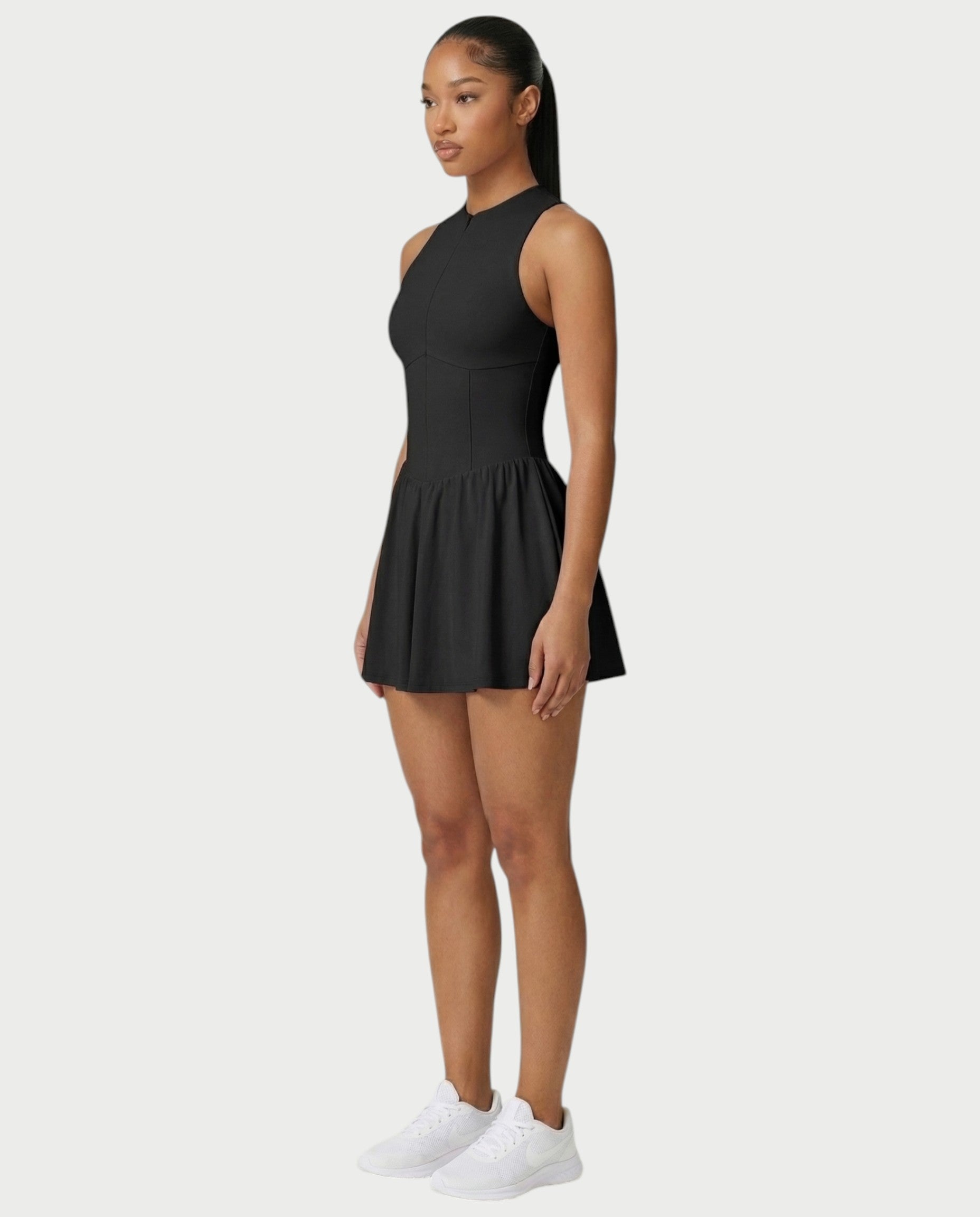 CAPRICE Zip-Front Sport Flared Tennis Skirt Mini Dress