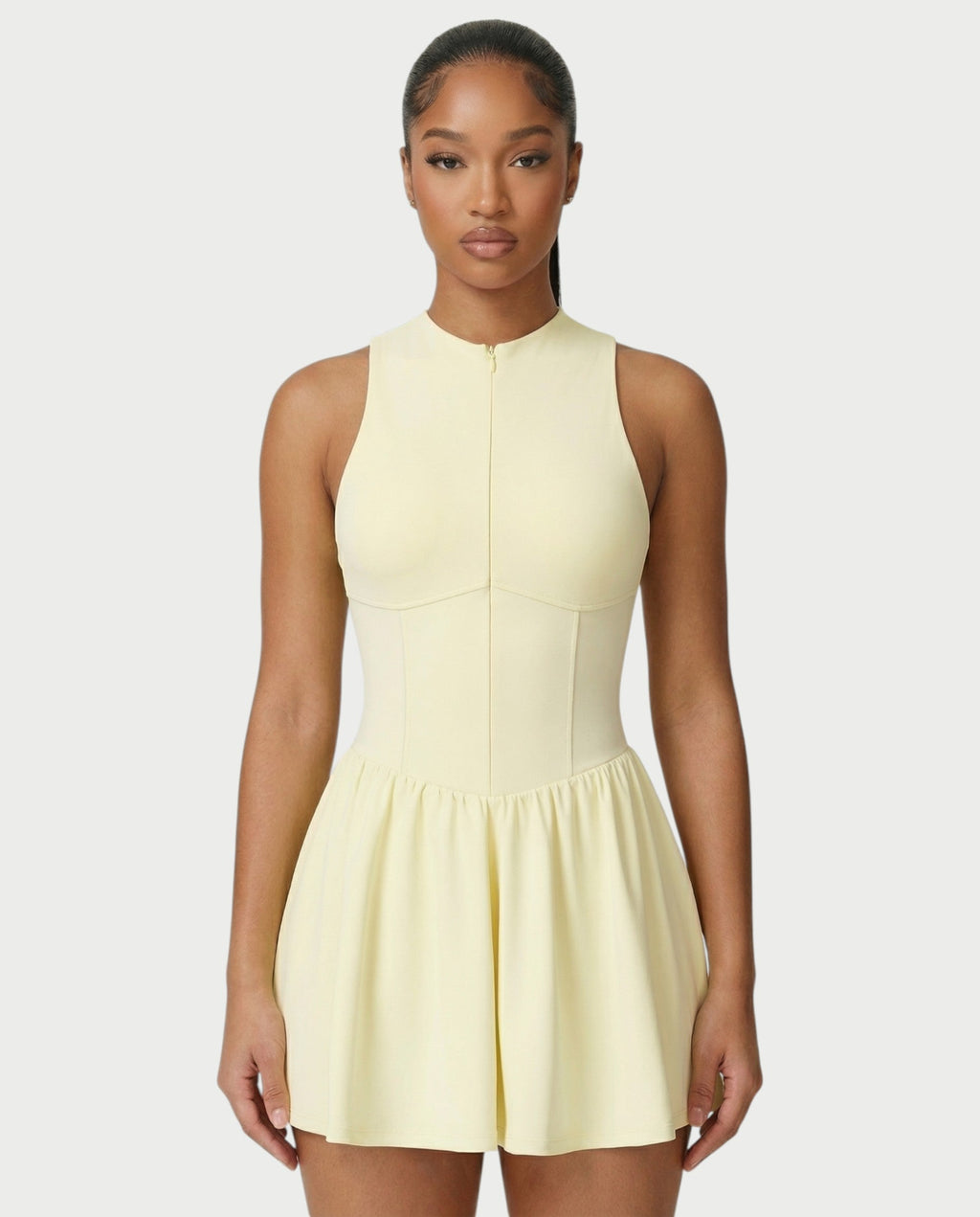 CAPRICE Zip-Front Sport Flared Tennis Skirt Mini Dress