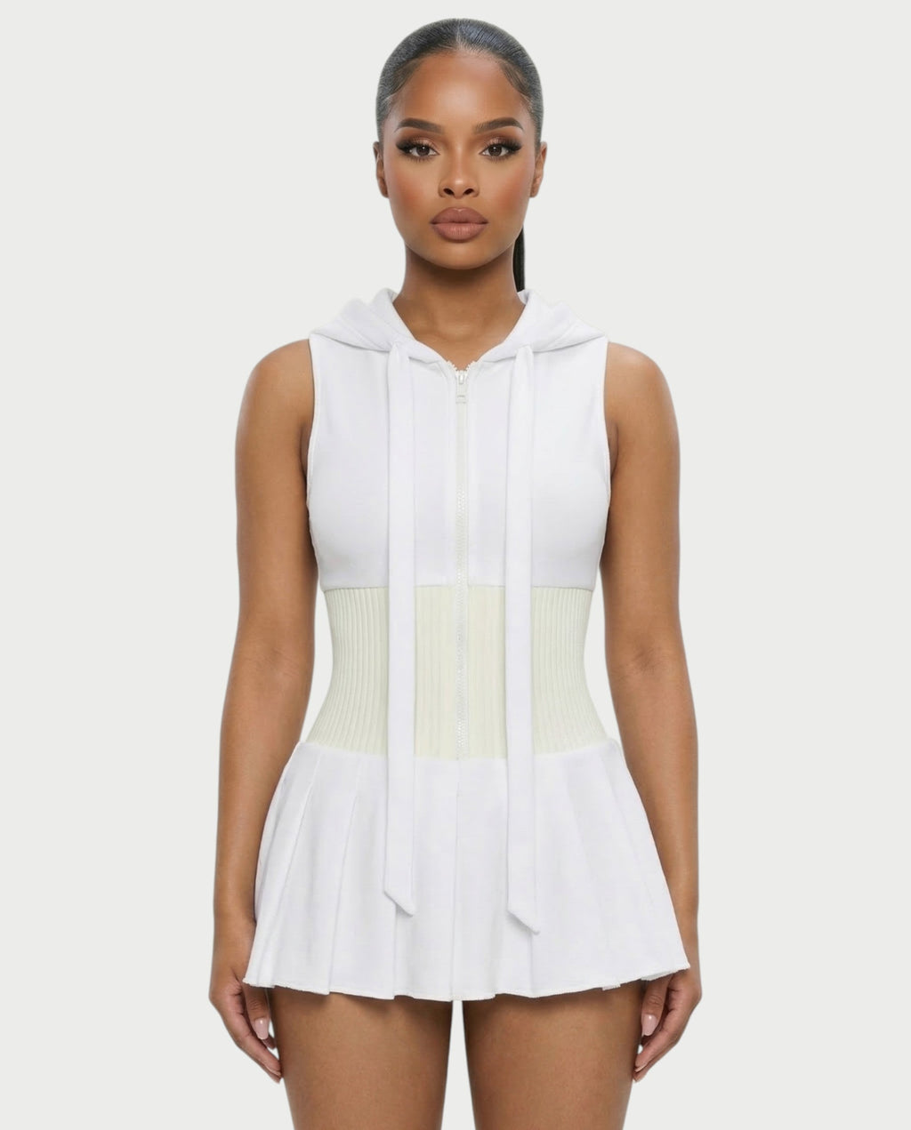 KARYS Zip-Front Hooded Mini Dress