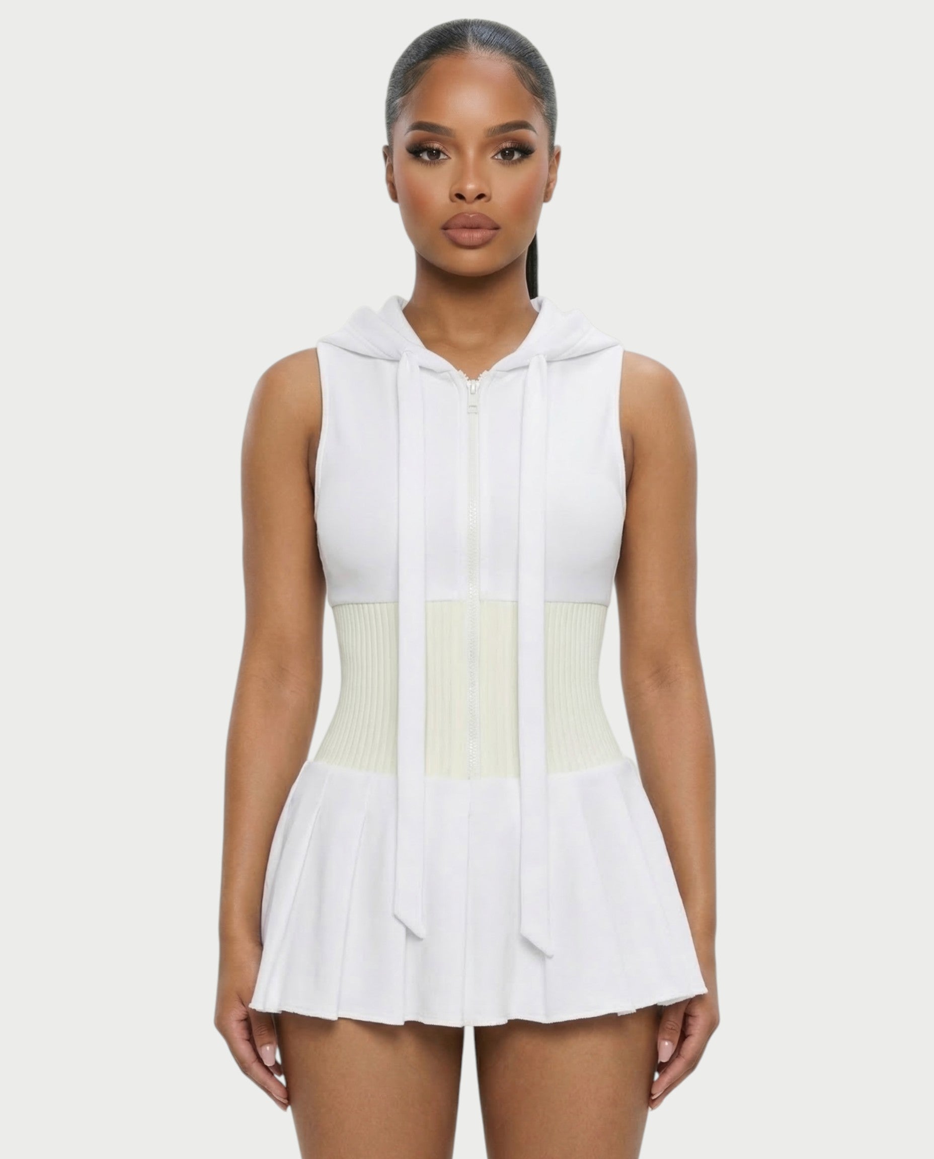 KARYS Zip-Front Hooded Mini Dress