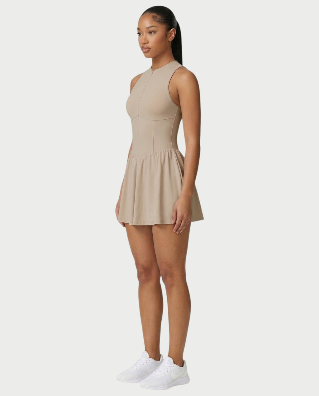 CAPRICE Zip-Front Sport Flared Tennis Skirt Mini Dress
