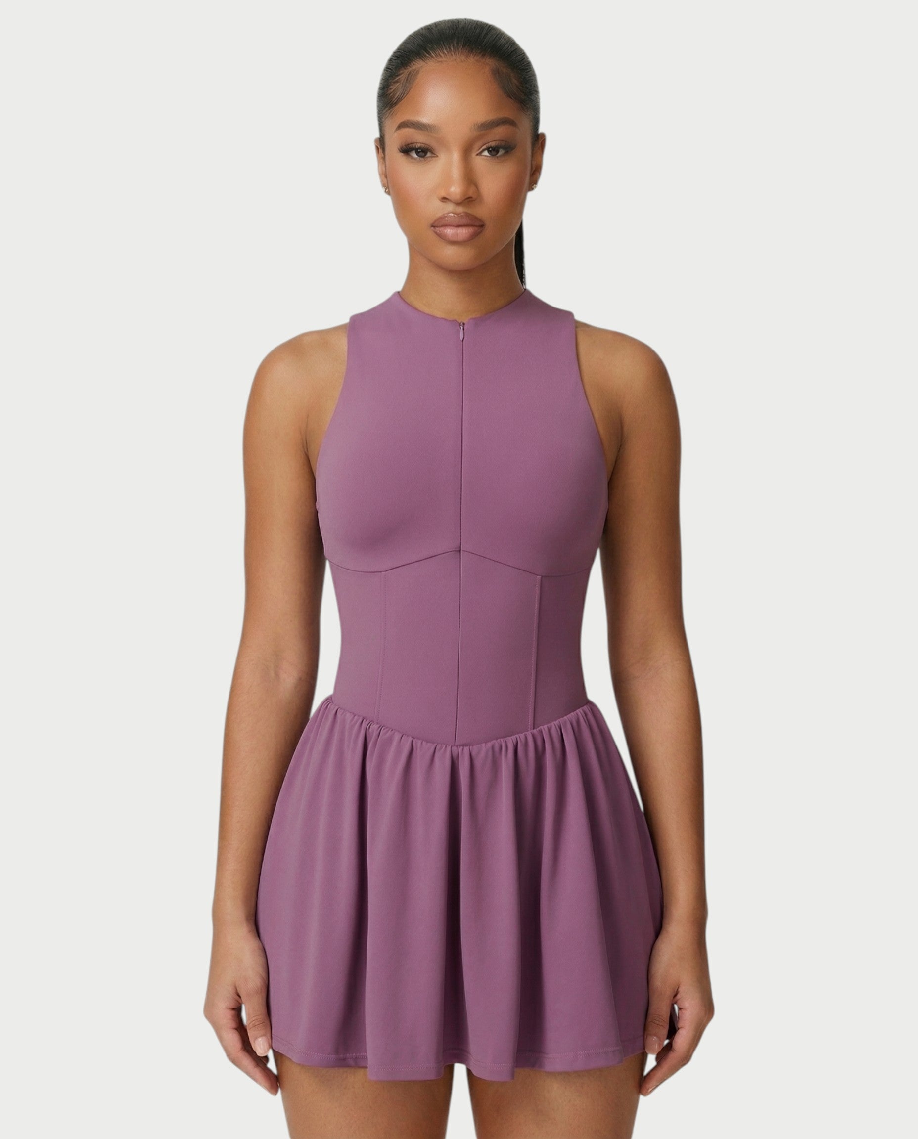 CAPRICE Zip-Front Sport Flared Tennis Skirt Mini Dress