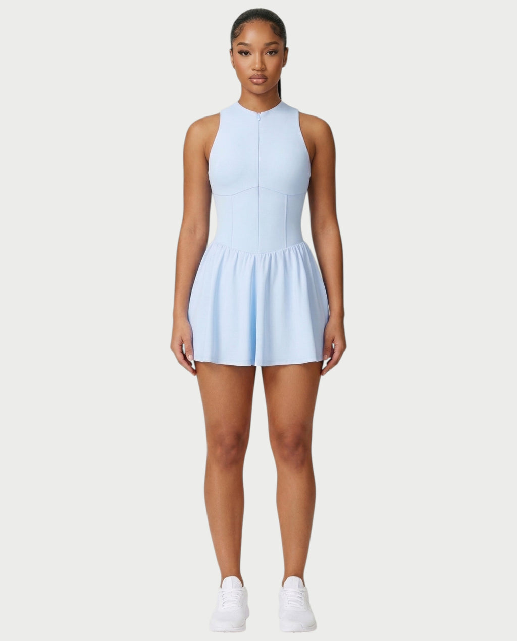 CAPRICE Zip-Front Sport Flared Tennis Skirt Mini Dress
