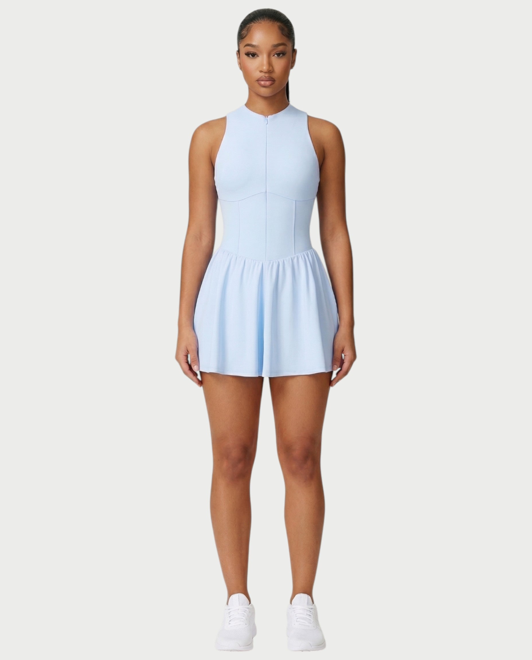 CAPRICE Zip-Front Sport Flared Tennis Skirt Mini Dress
