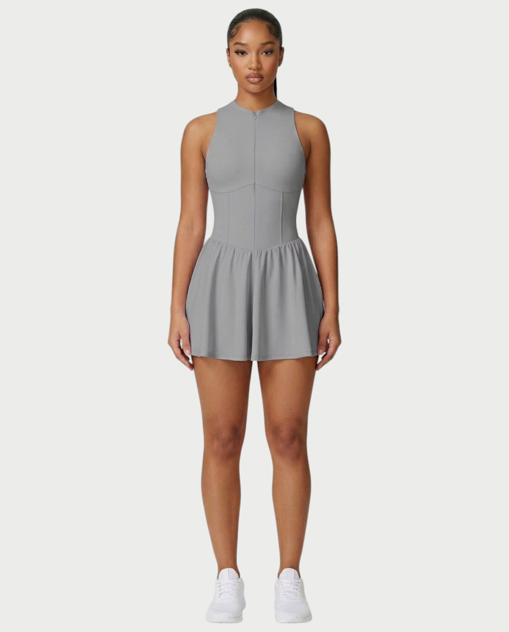 CAPRICE Zip-Front Sport Flared Tennis Skirt Mini Dress