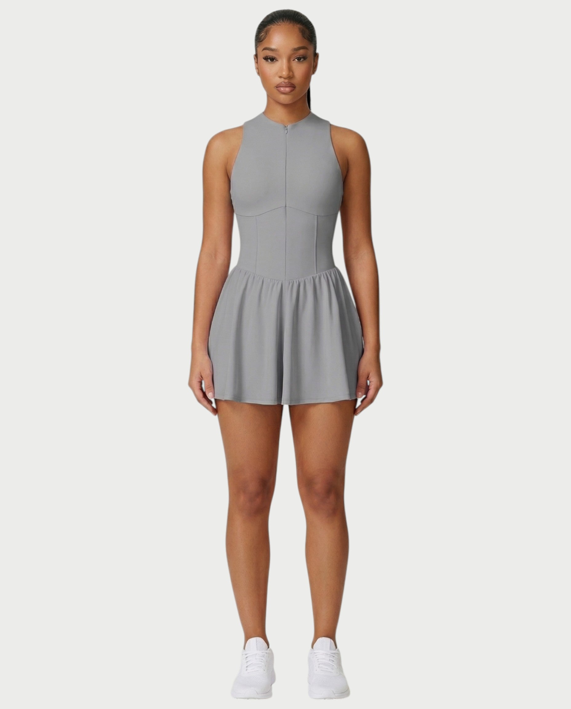 CAPRICE Zip-Front Sport Flared Tennis Skirt Mini Dress