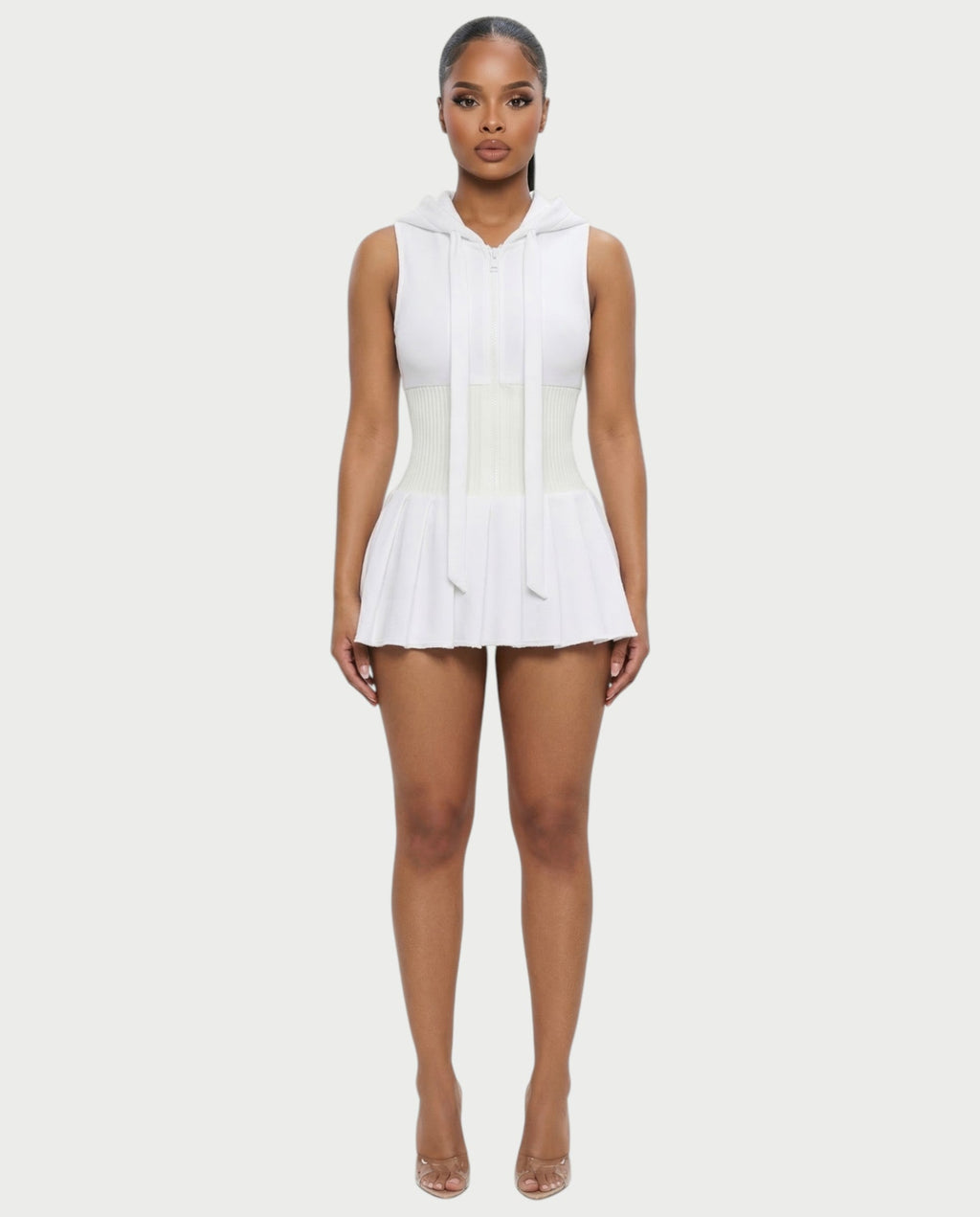 KARYS Zip-Front Hooded Mini Dress