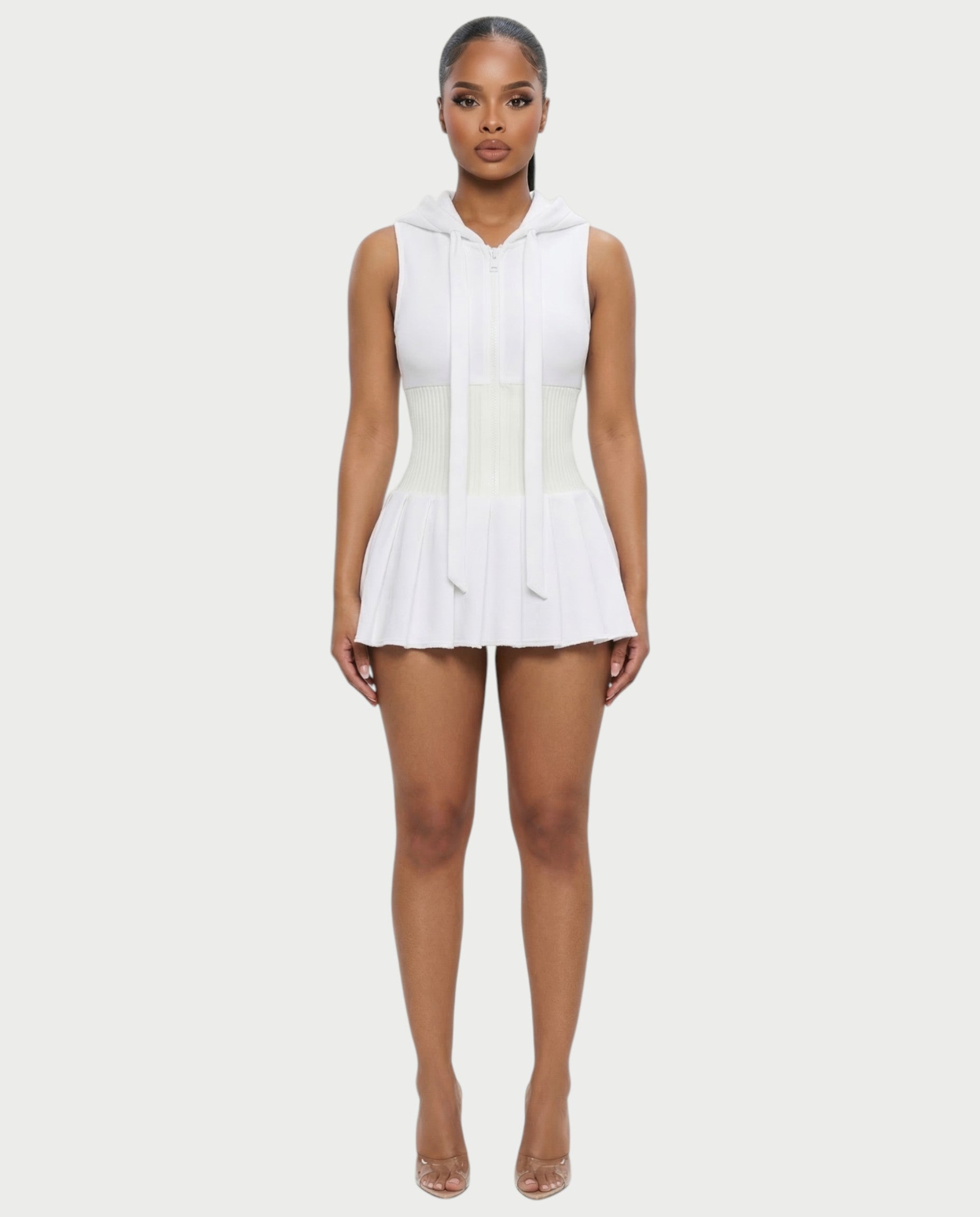 KARYS Zip-Front Hooded Mini Dress