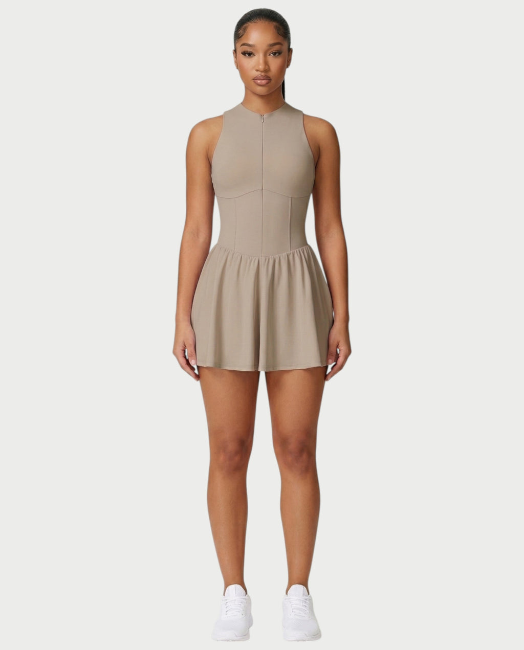 CAPRICE Zip-Front Sport Flared Tennis Skirt Mini Dress