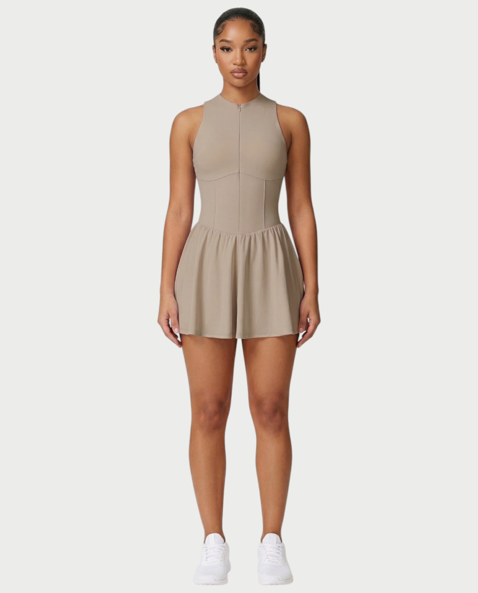 CAPRICE Zip-Front Sport Flared Tennis Skirt Mini Dress