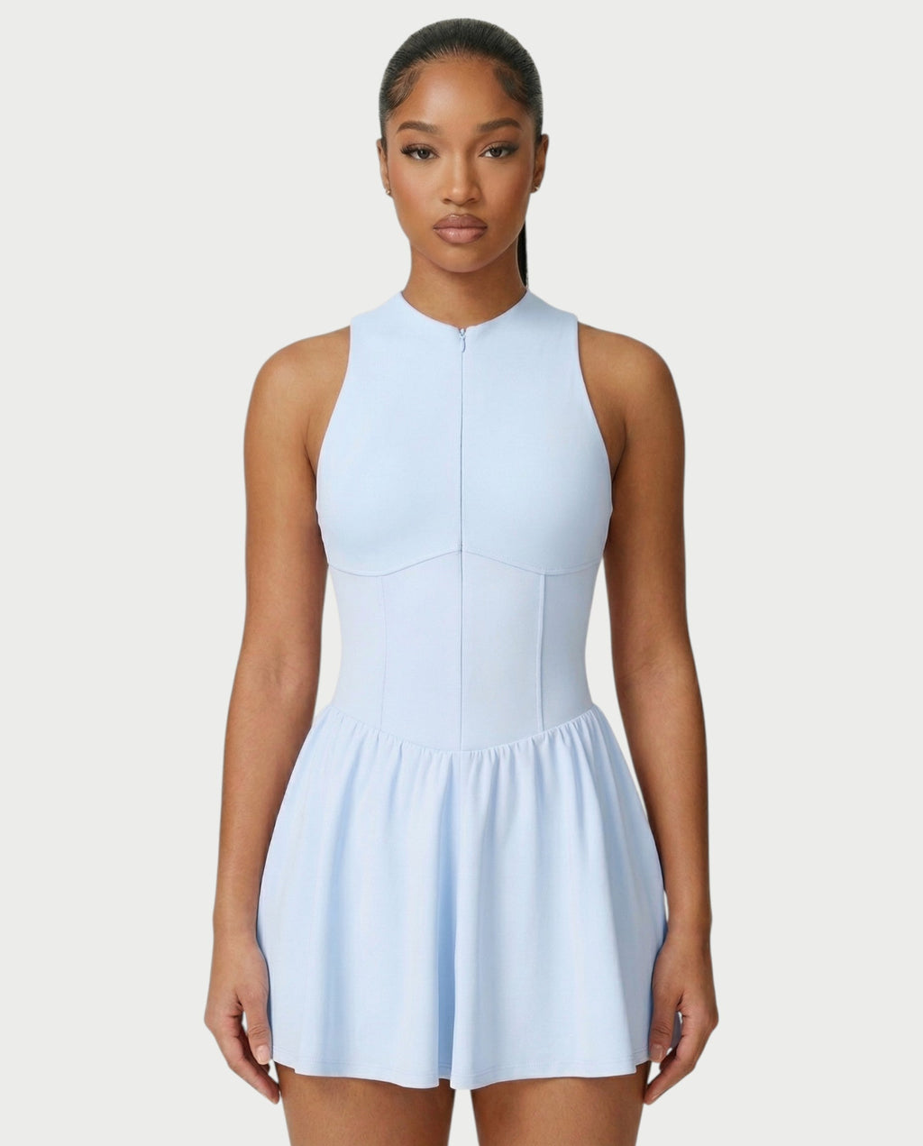 CAPRICE Zip-Front Sport Flared Tennis Skirt Mini Dress