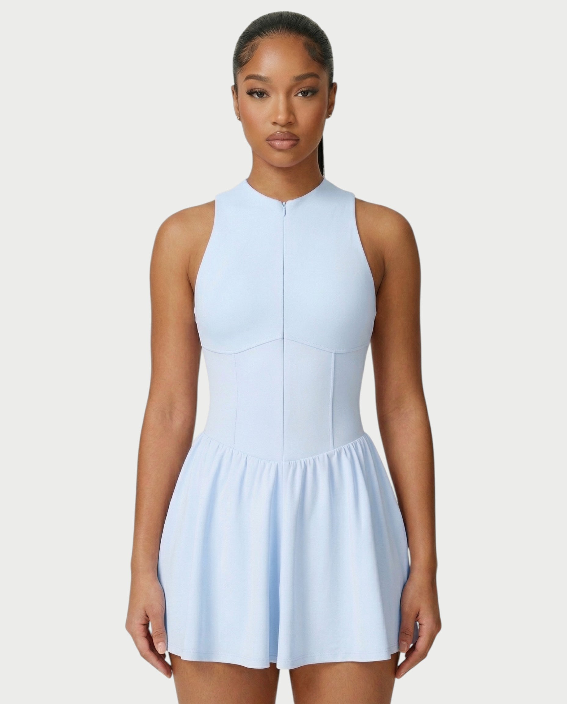 CAPRICE Zip-Front Sport Flared Tennis Skirt Mini Dress