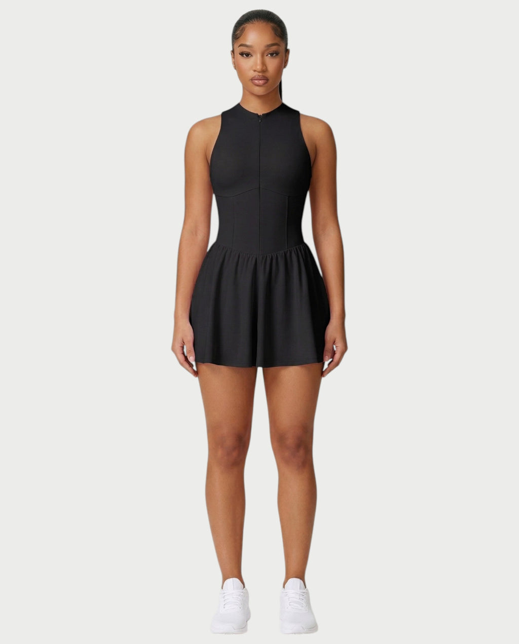 CAPRICE Zip-Front Sport Flared Tennis Skirt Mini Dress