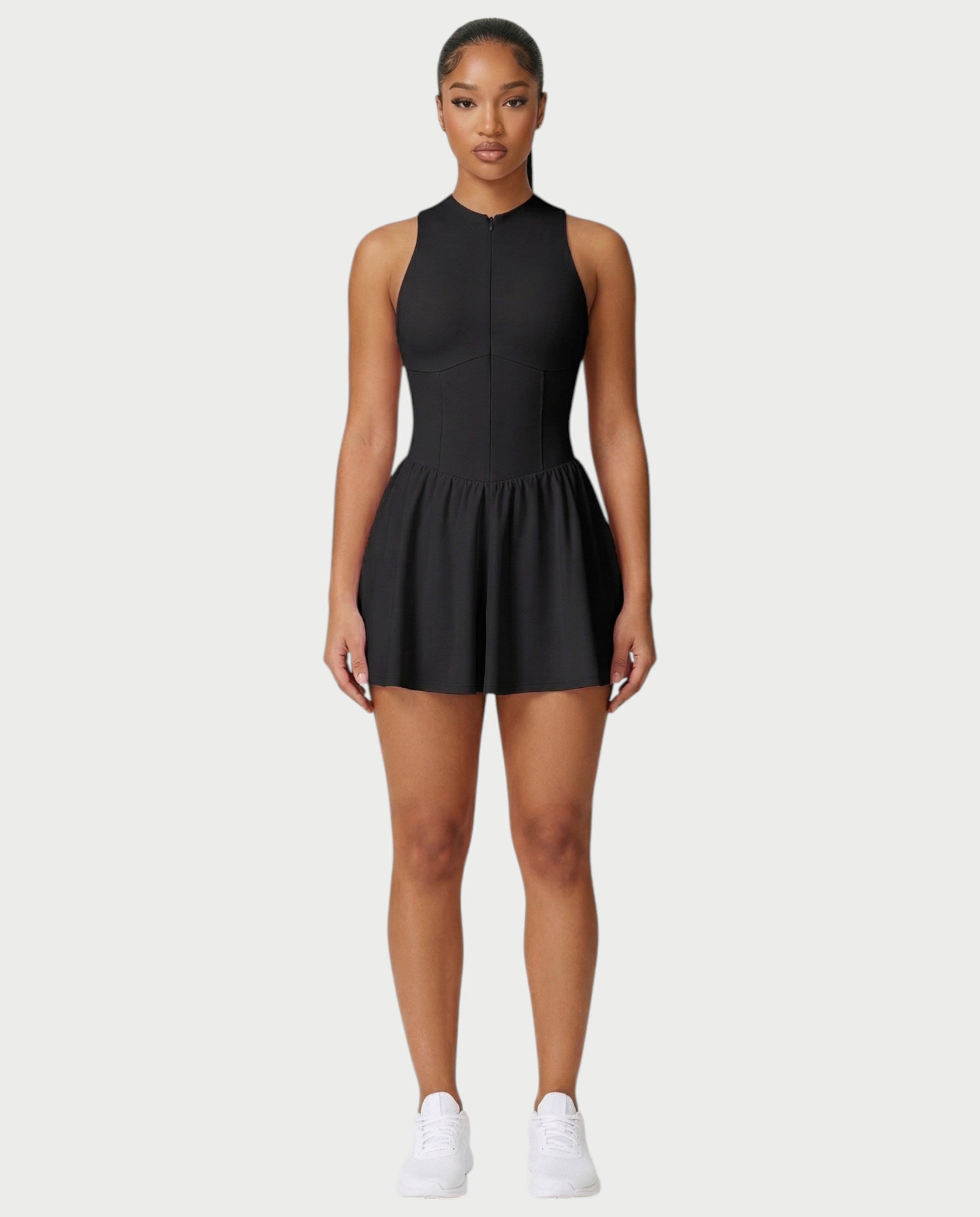 CAPRICE Zip-Front Sport Flared Tennis Skirt Mini Dress