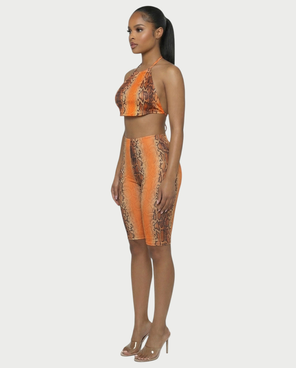FLORA Snake Print Halter Crop Top & Capri Pants Set