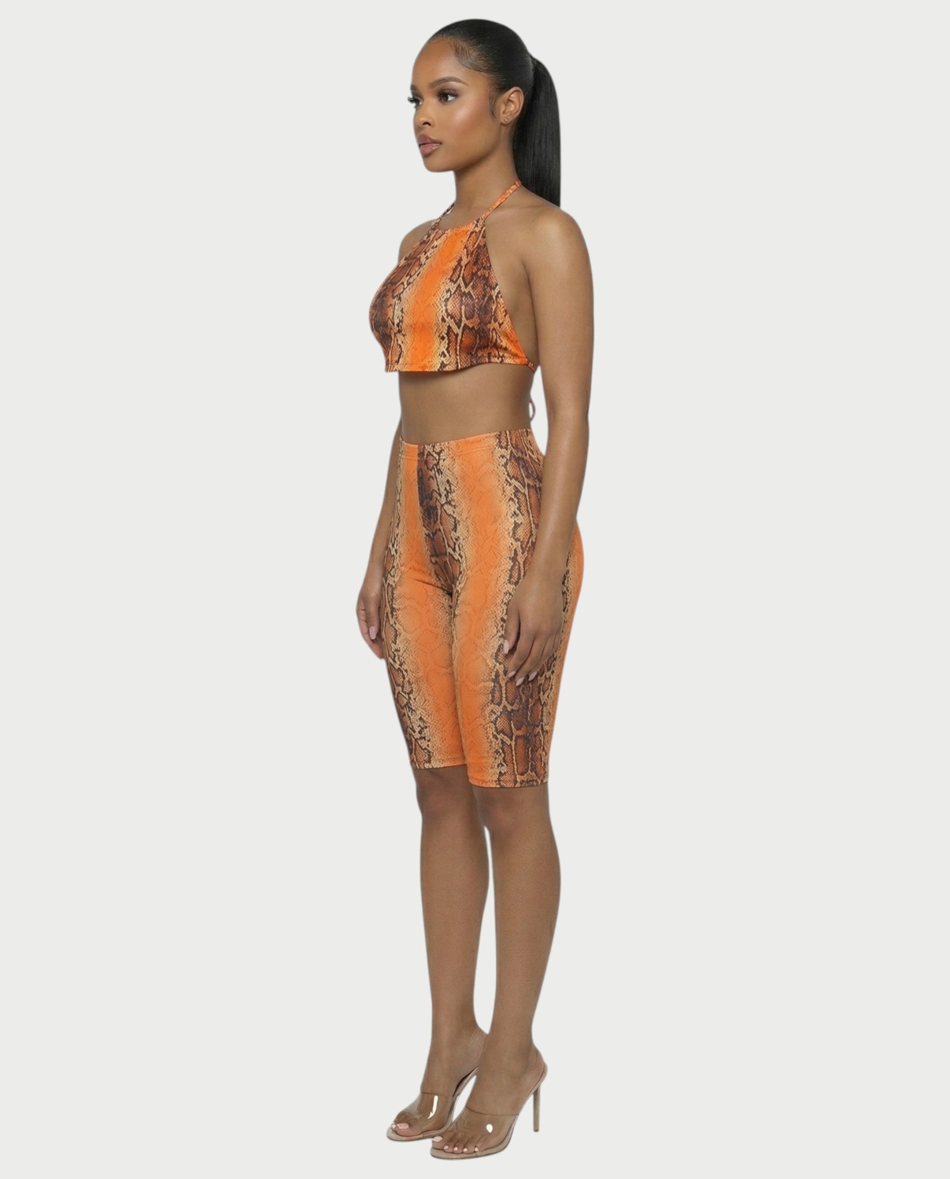 FLORA Snake Print Halter Crop Top & Capri Pants Set