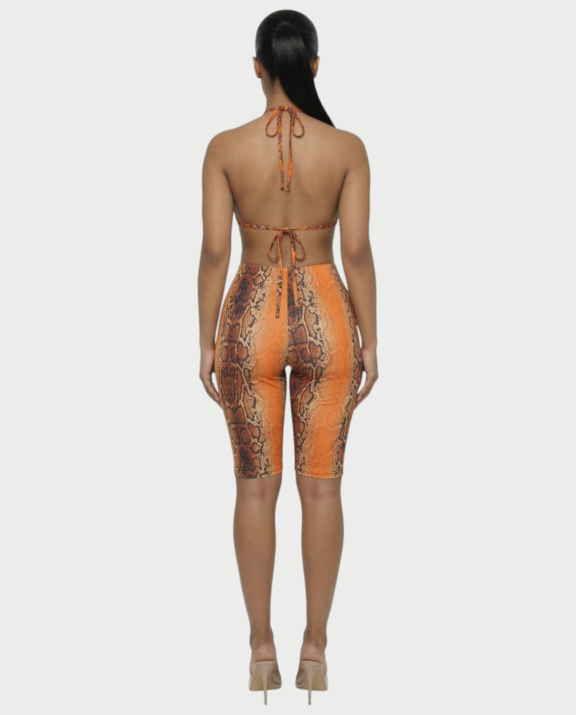 FLORA Snake Print Halter Crop Top & Capri Pants Set