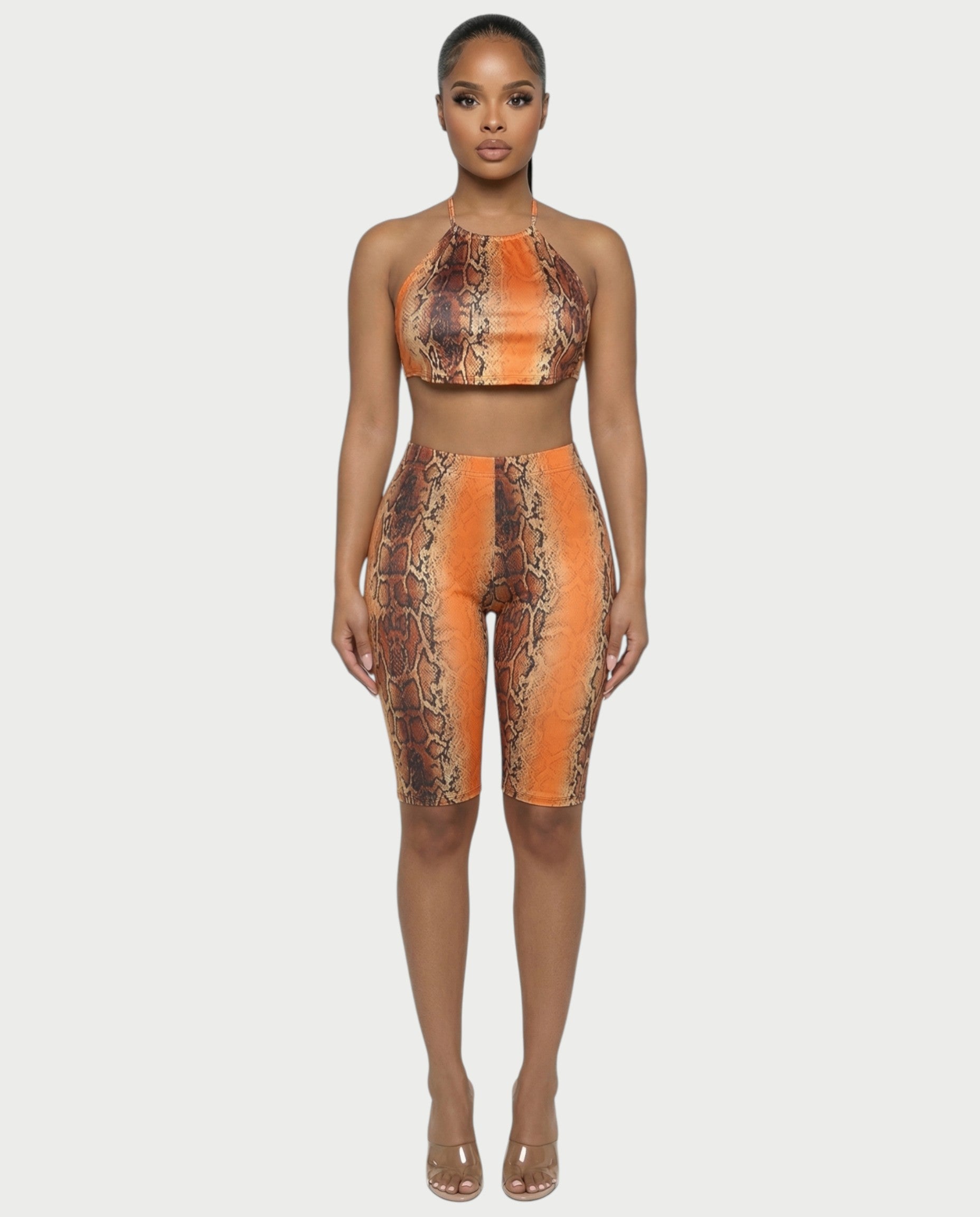 FLORA Snake Print Halter Crop Top & Capri Pants Set
