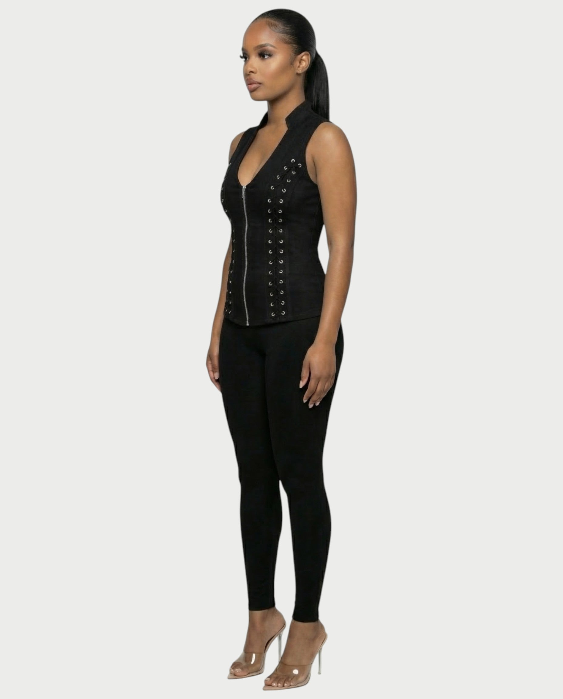 VELENA Lace-Up Zip-Front Vest Top