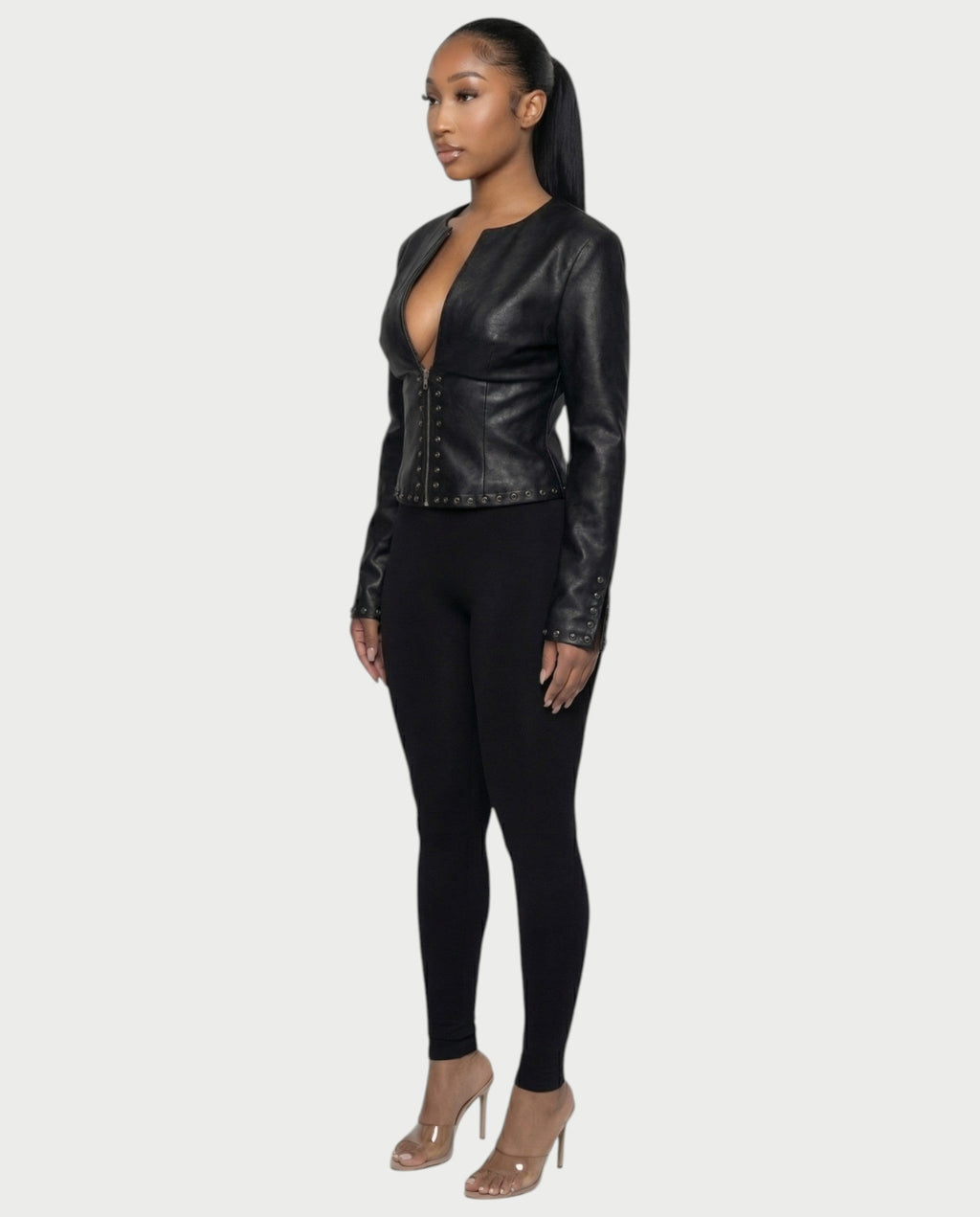 CORRY Studded Zip Leather Jacket