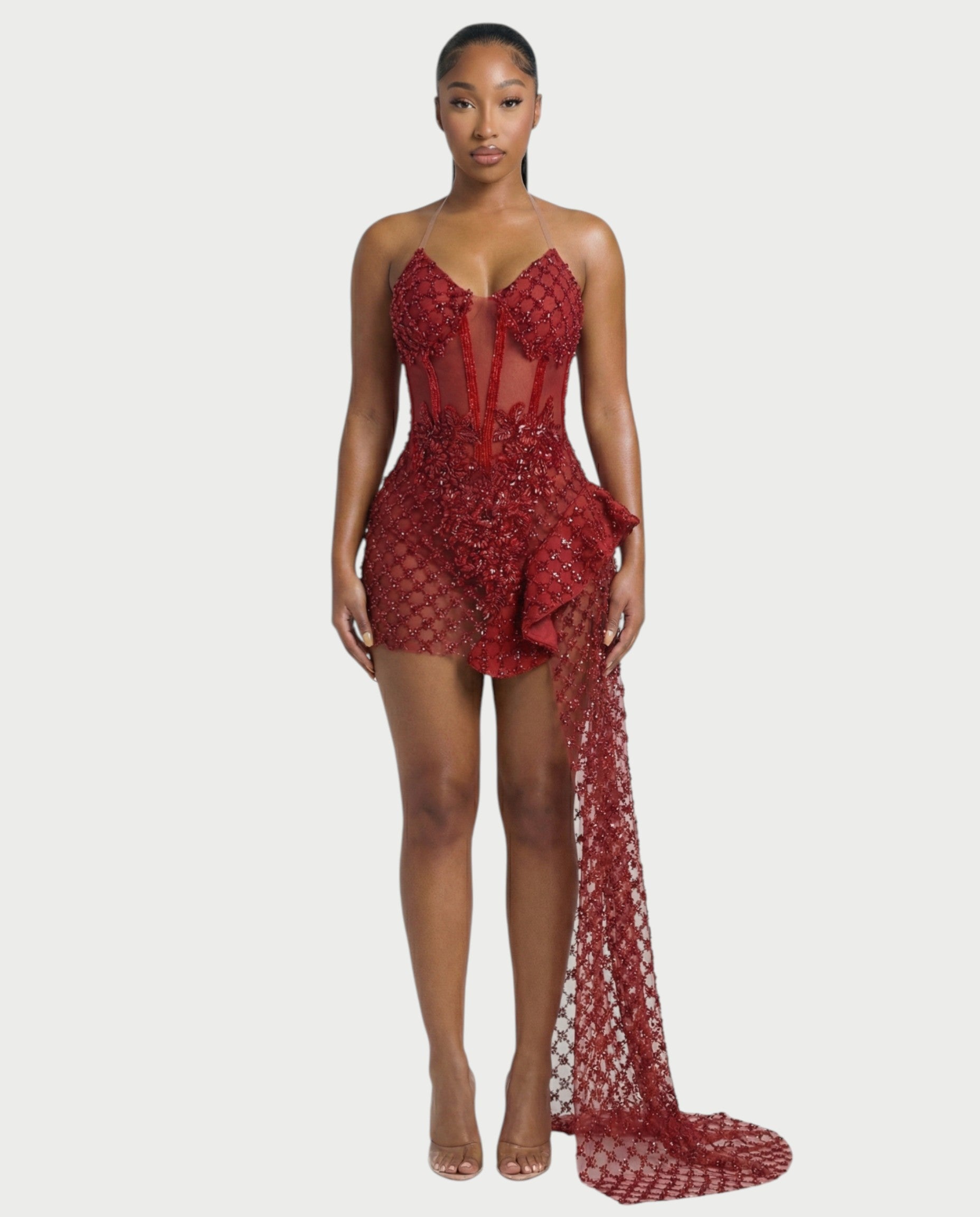 HESUYA Side Tulle Sequin Mini Dress