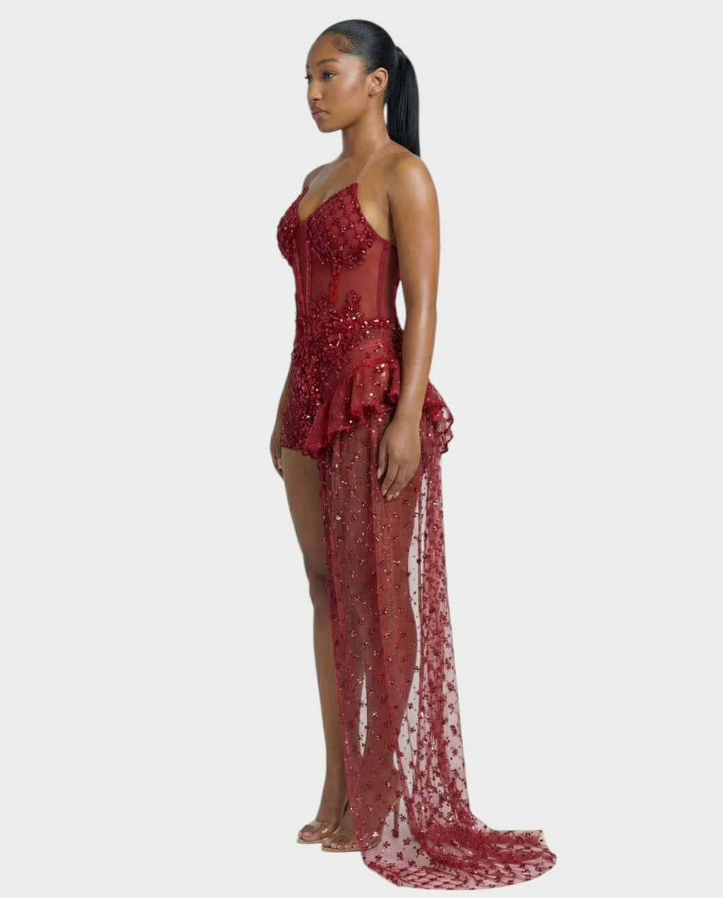 HESUYA Side Tulle Sequin Mini Dress
