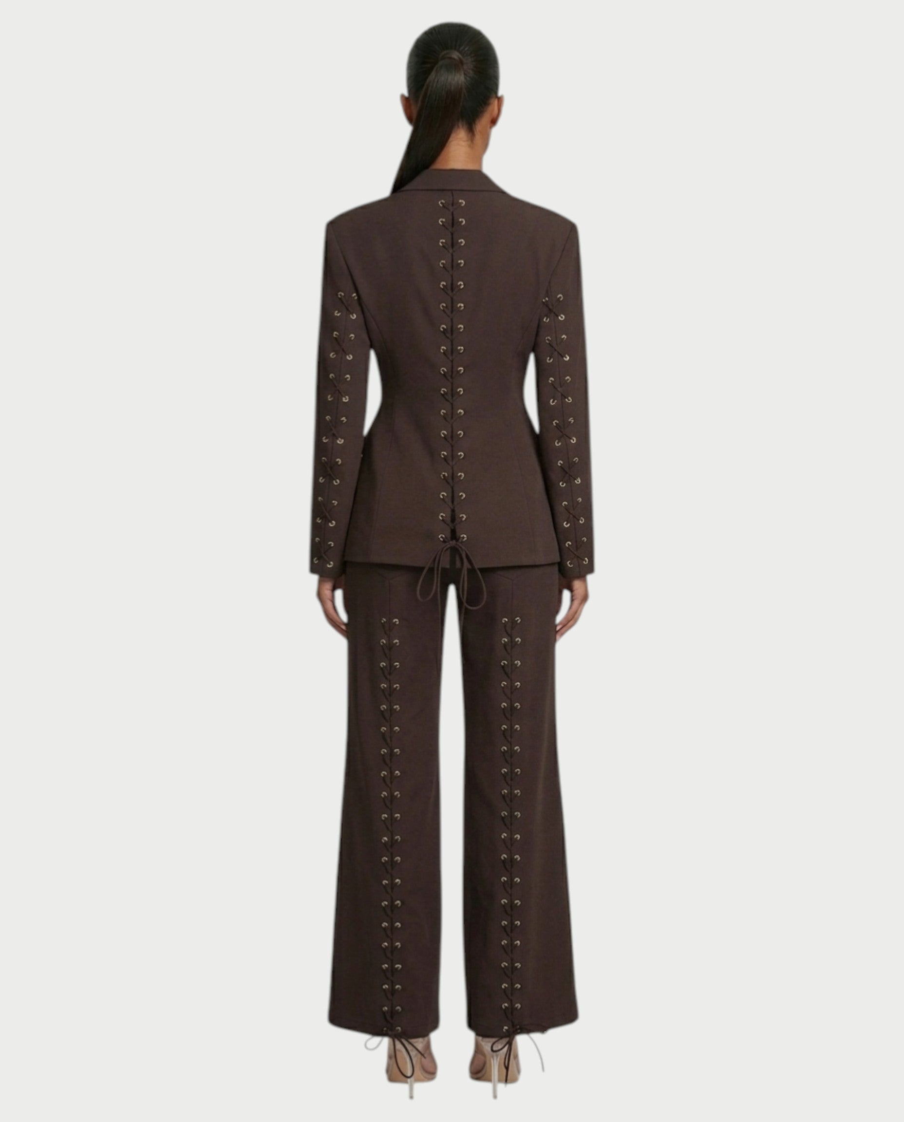 XAVIA Lace-Up Back Blazer & Trouser Set