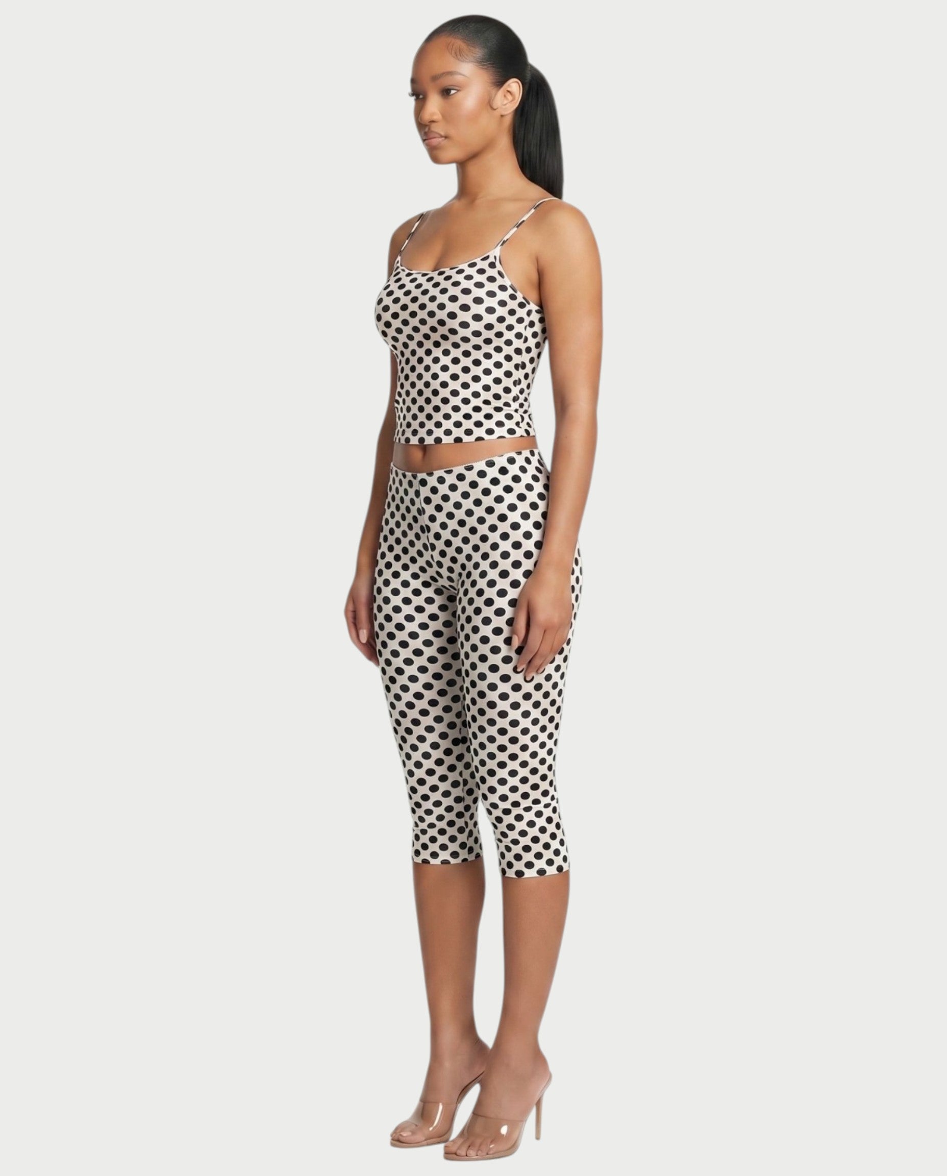 MERINA Polka Dot Crop Top & Capri Pants Set