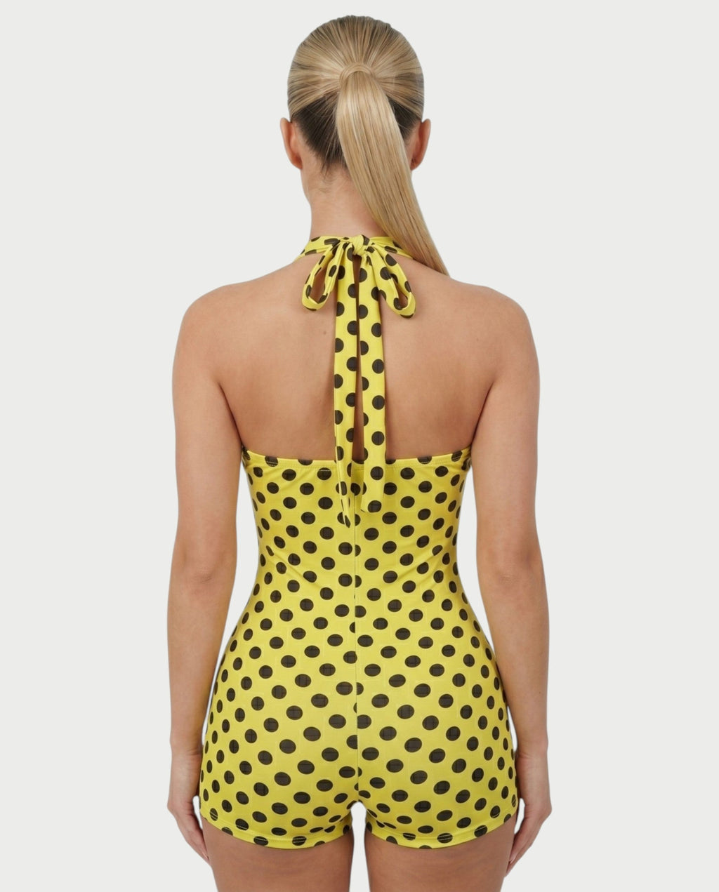 AMESA Retro Polka Dot Halter Tie Romper
