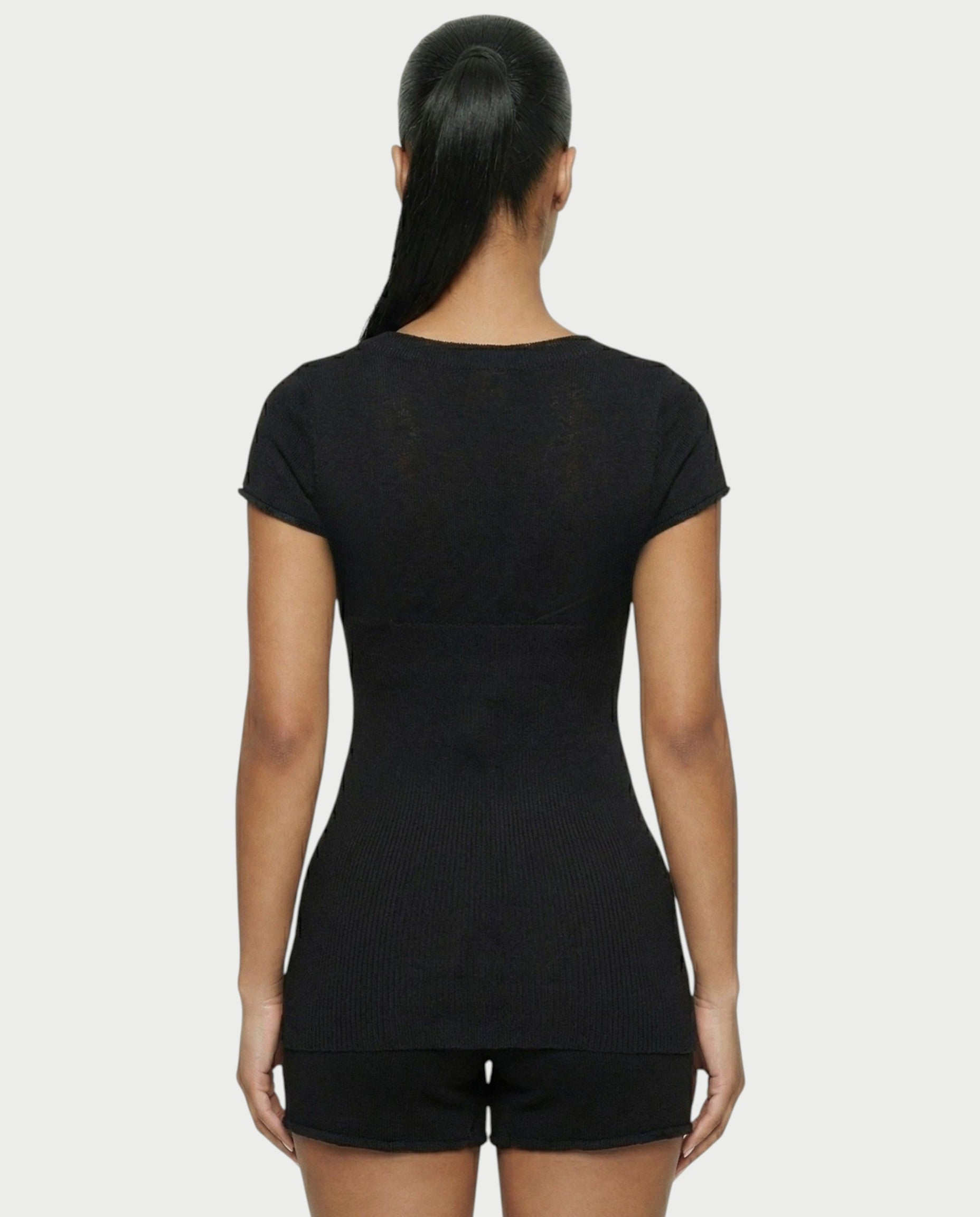 VIYERA Ribbed Button-Front Fitted Top & Shorts Set