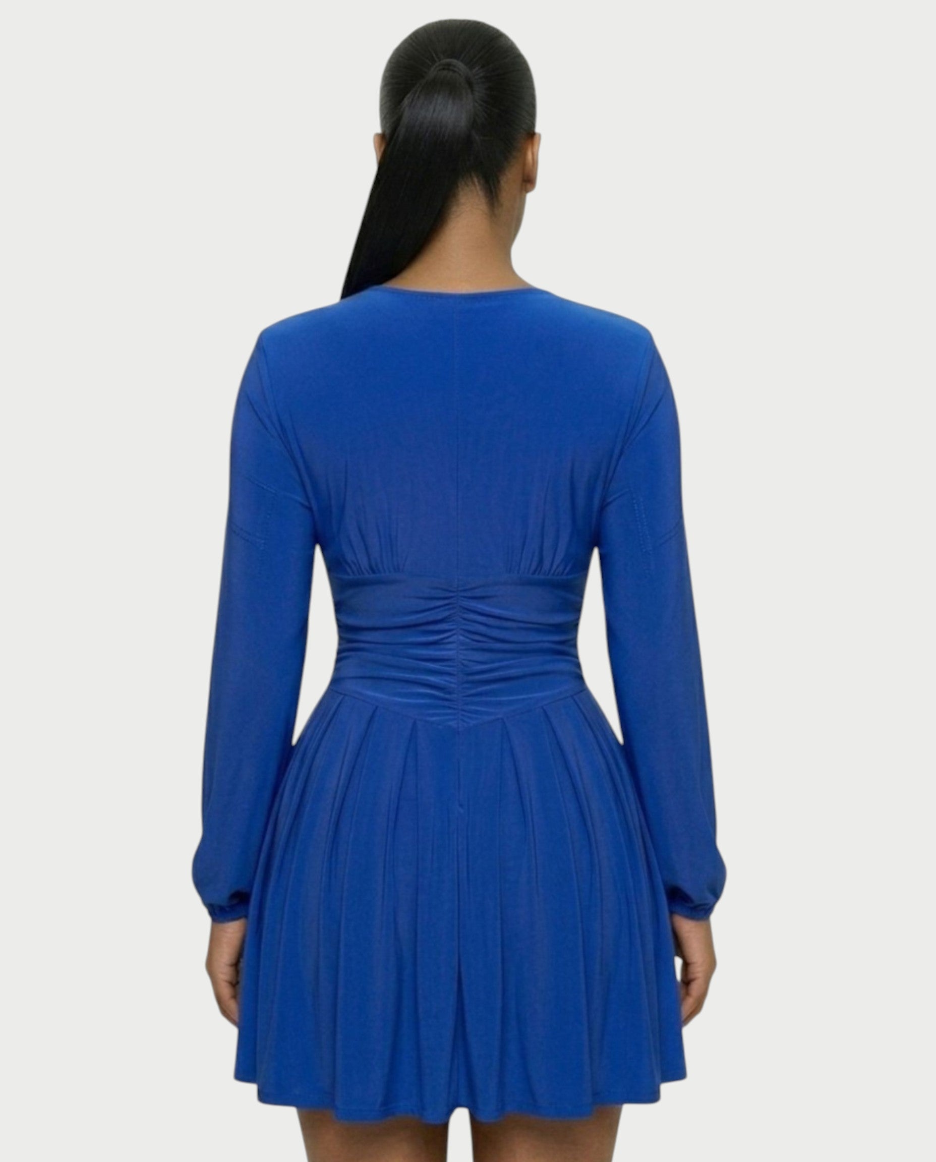 VINNA Ruched Waist-cinching Pleated Mini Dress