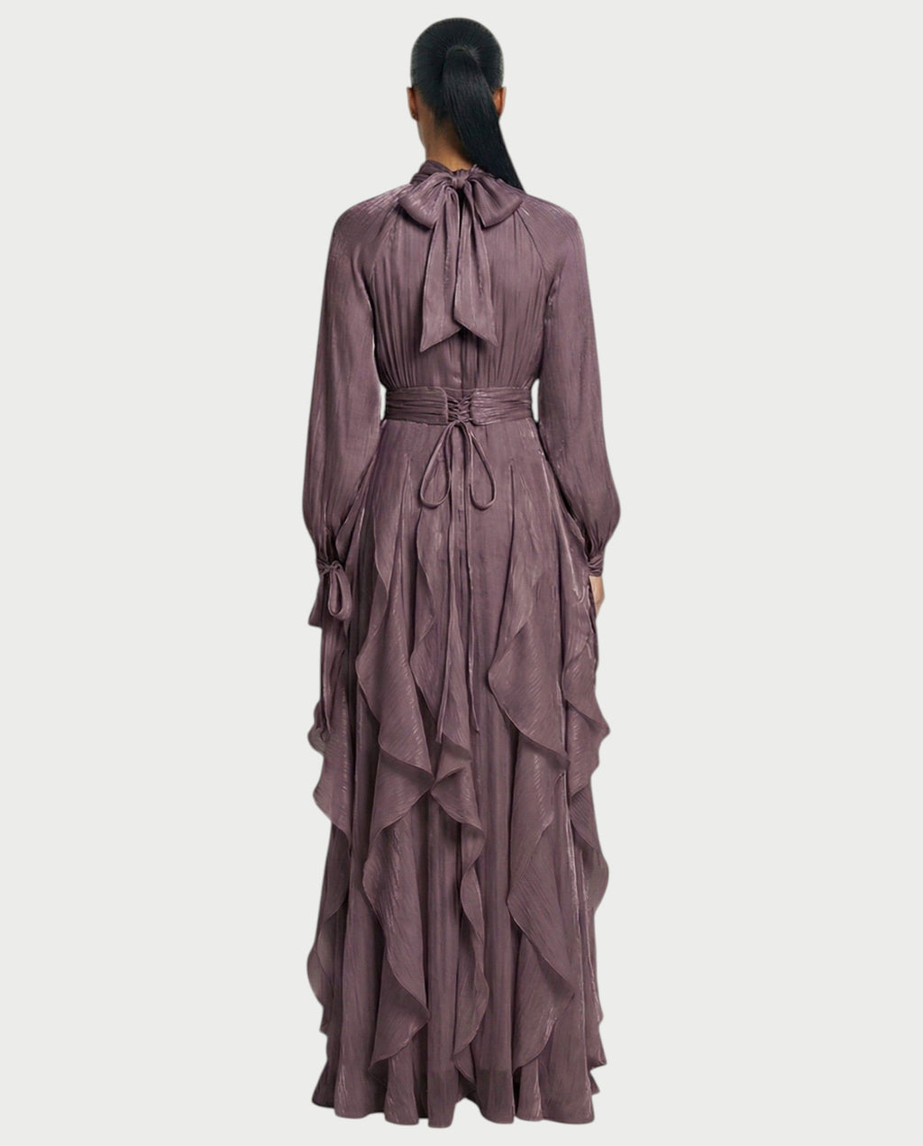 ELMA High-Neck Draped Ruffle Maxi Dress