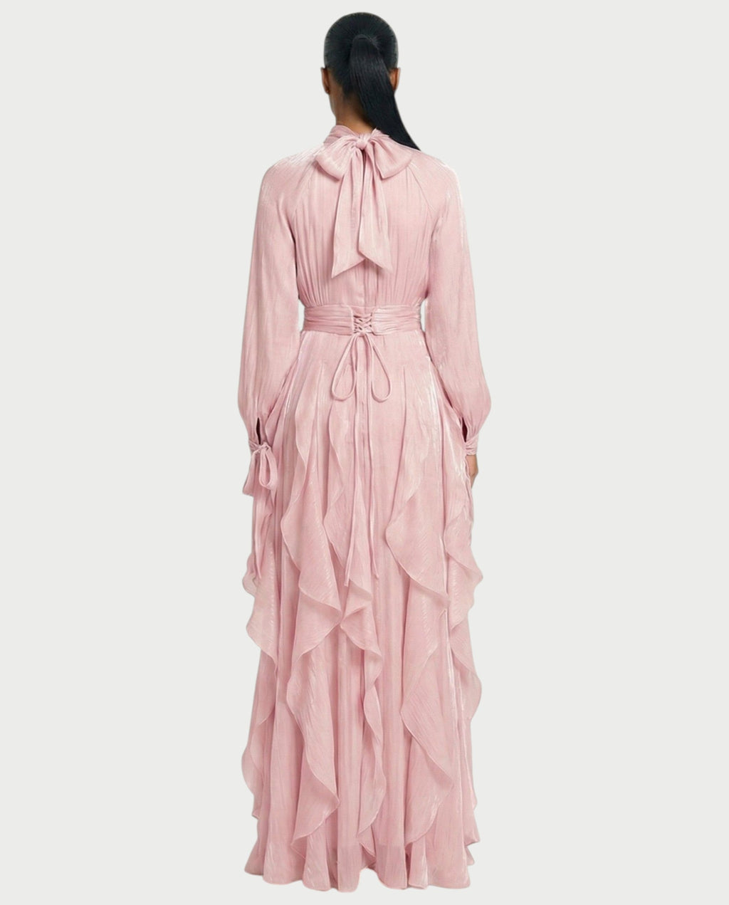 ELMA High-Neck Draped Ruffle Maxi Dress