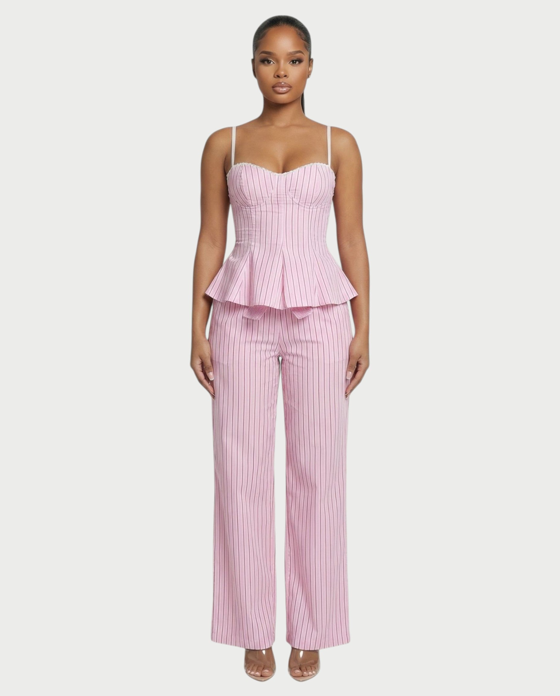 AZURE Pinstripe Peplum Top & Trouser Set