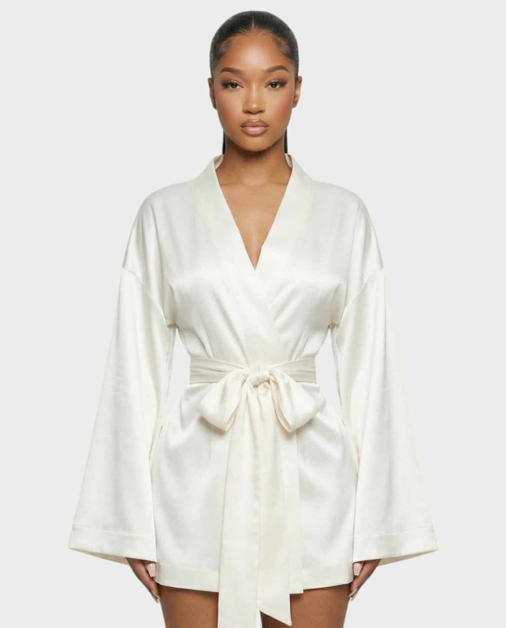 ARISSE Satin Wrap-Tie Mini Dress
