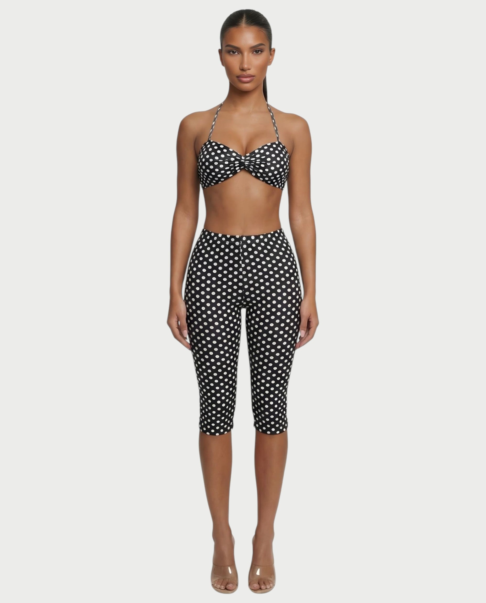 DARYA Polka Dot Bandeau Halter Top & Capri Pants Set