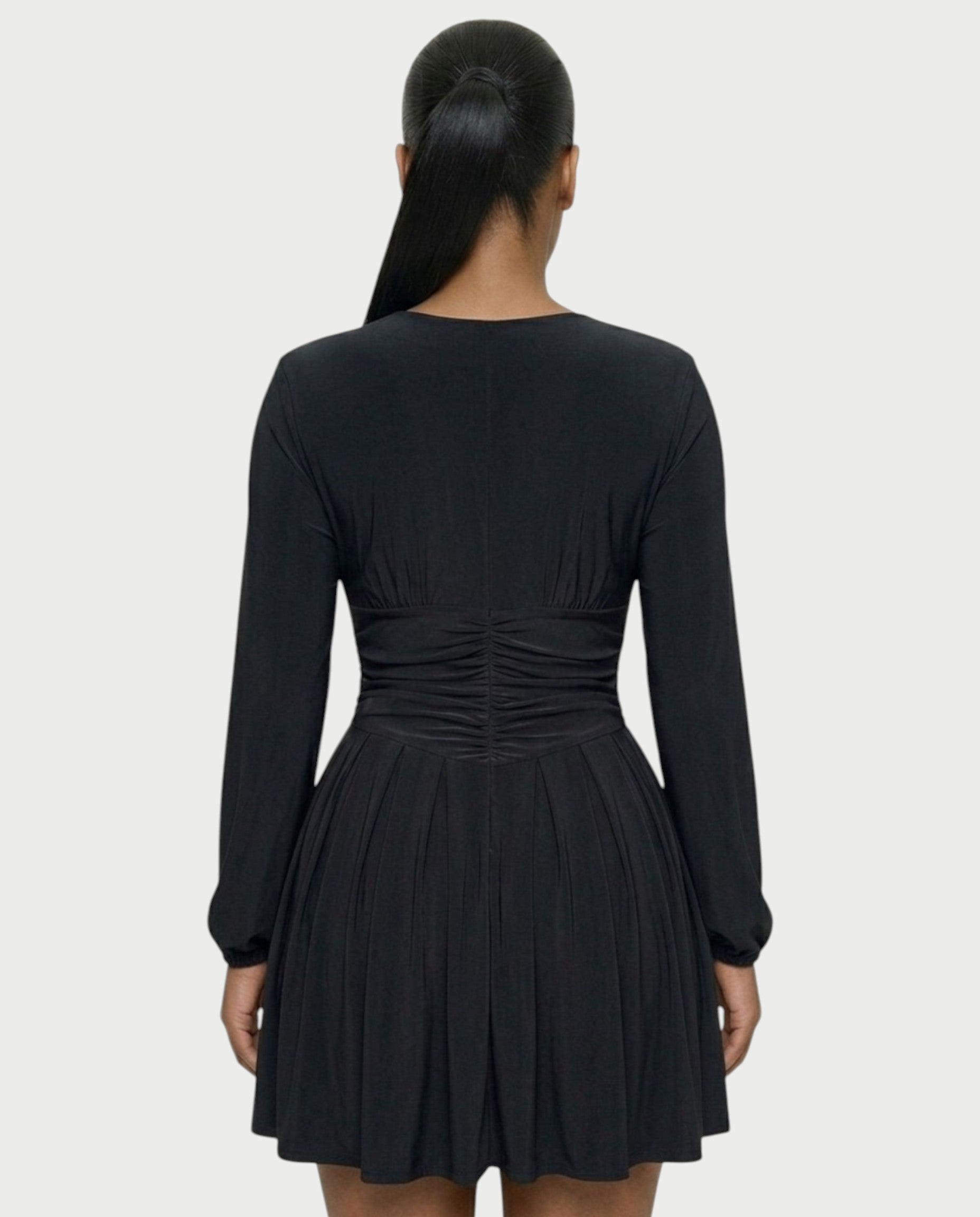 VINNA Ruched Waist-cinching Pleated Mini Dress