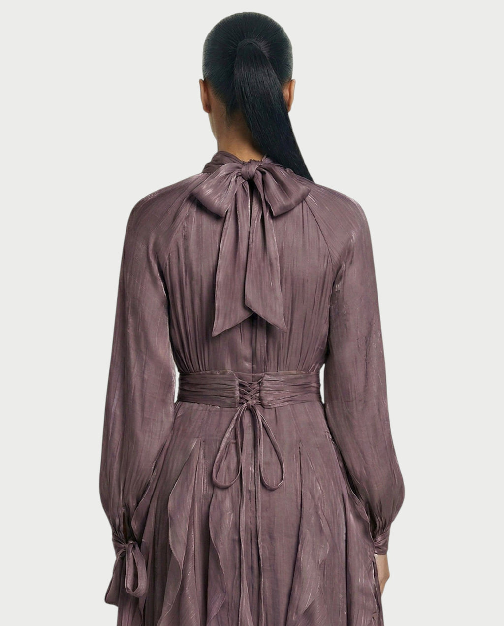 ELMA High-Neck Draped Ruffle Maxi Dress