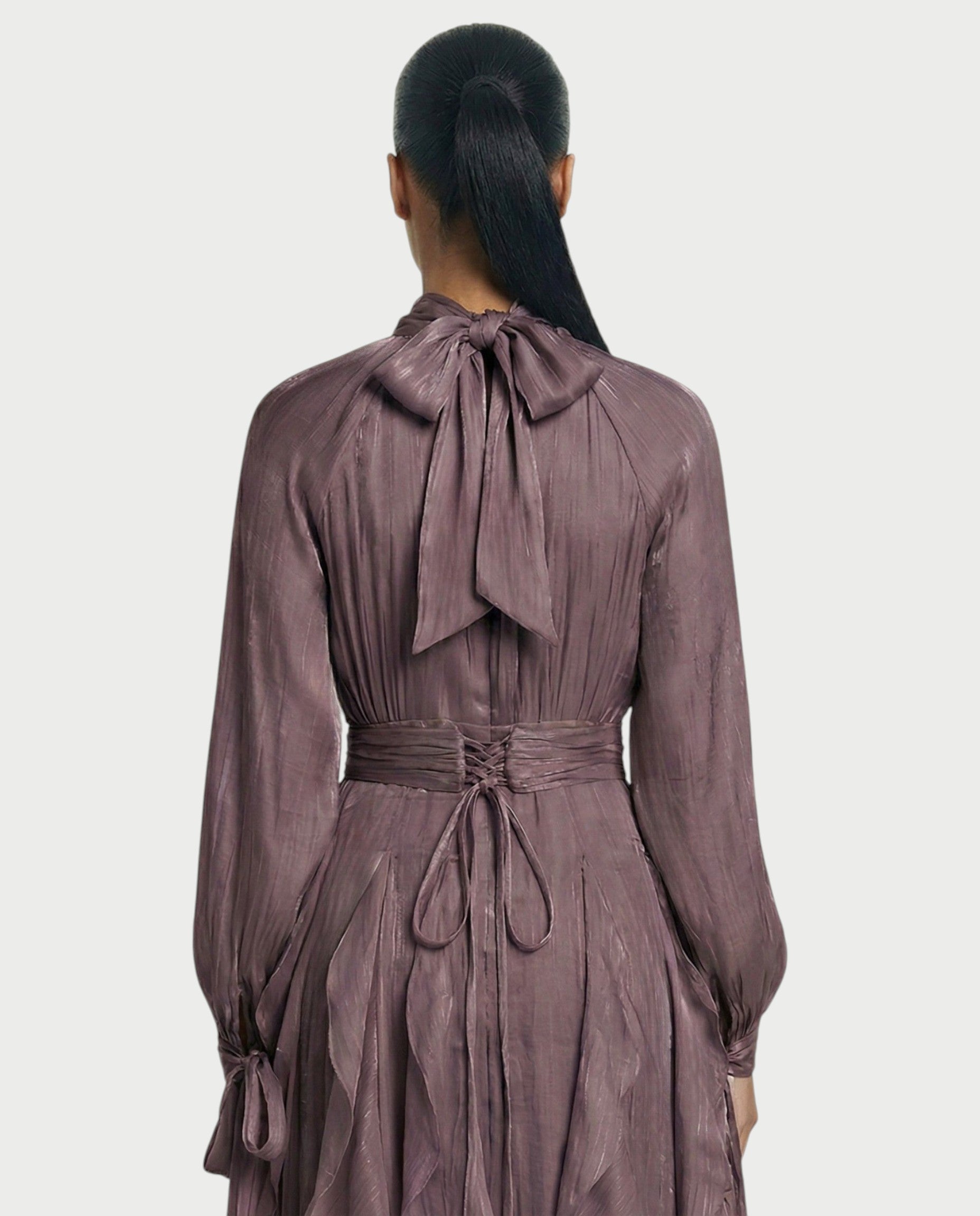 ELMA High-Neck Draped Ruffle Maxi Dress