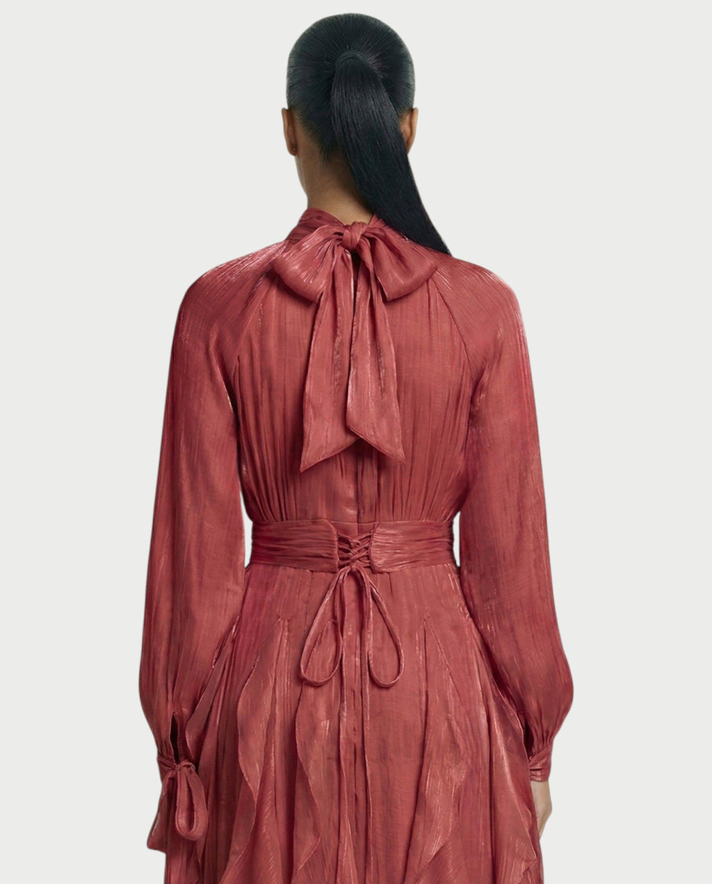 ELMA High-Neck Draped Ruffle Maxi Dress
