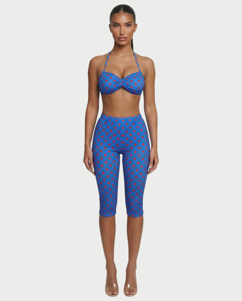 DARYA Polka Dot Bandeau Halter Top & Capri Pants Set