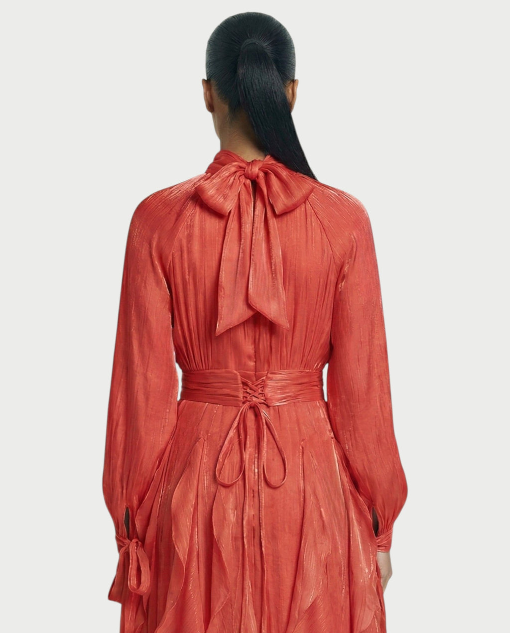 ELMA High-Neck Draped Ruffle Maxi Dress
