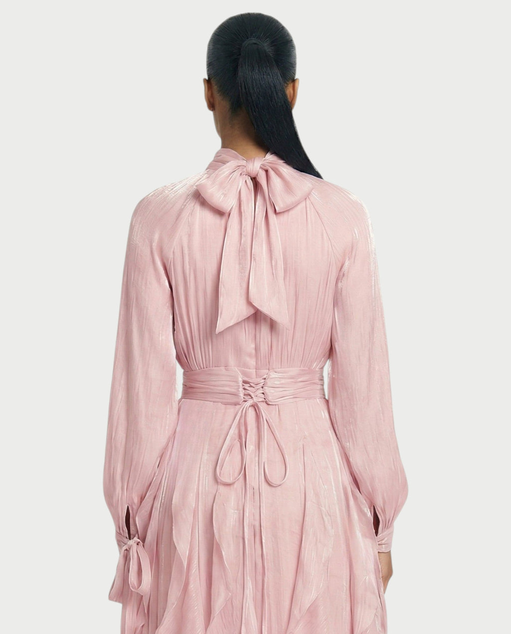 ELMA High-Neck Draped Ruffle Maxi Dress
