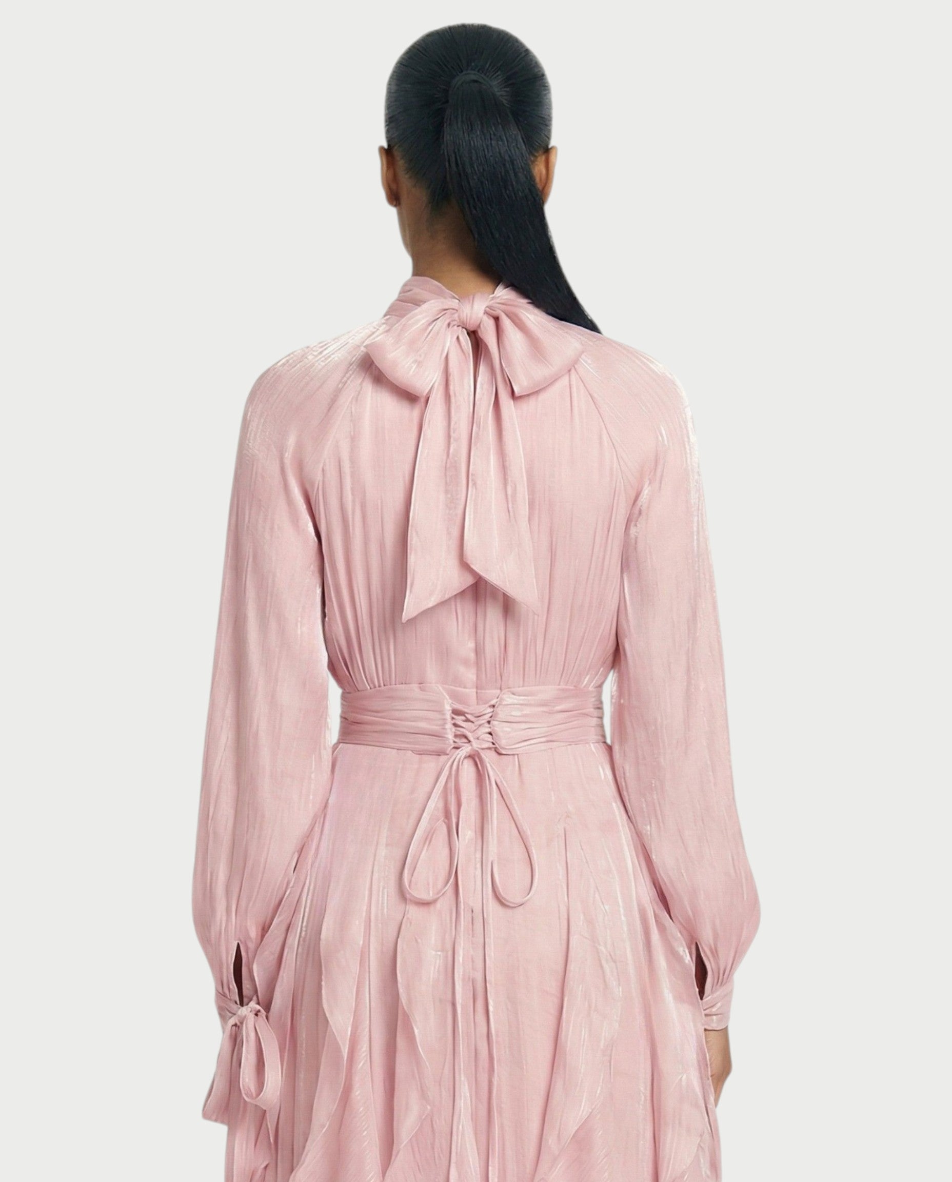 ELMA High-Neck Draped Ruffle Maxi Dress